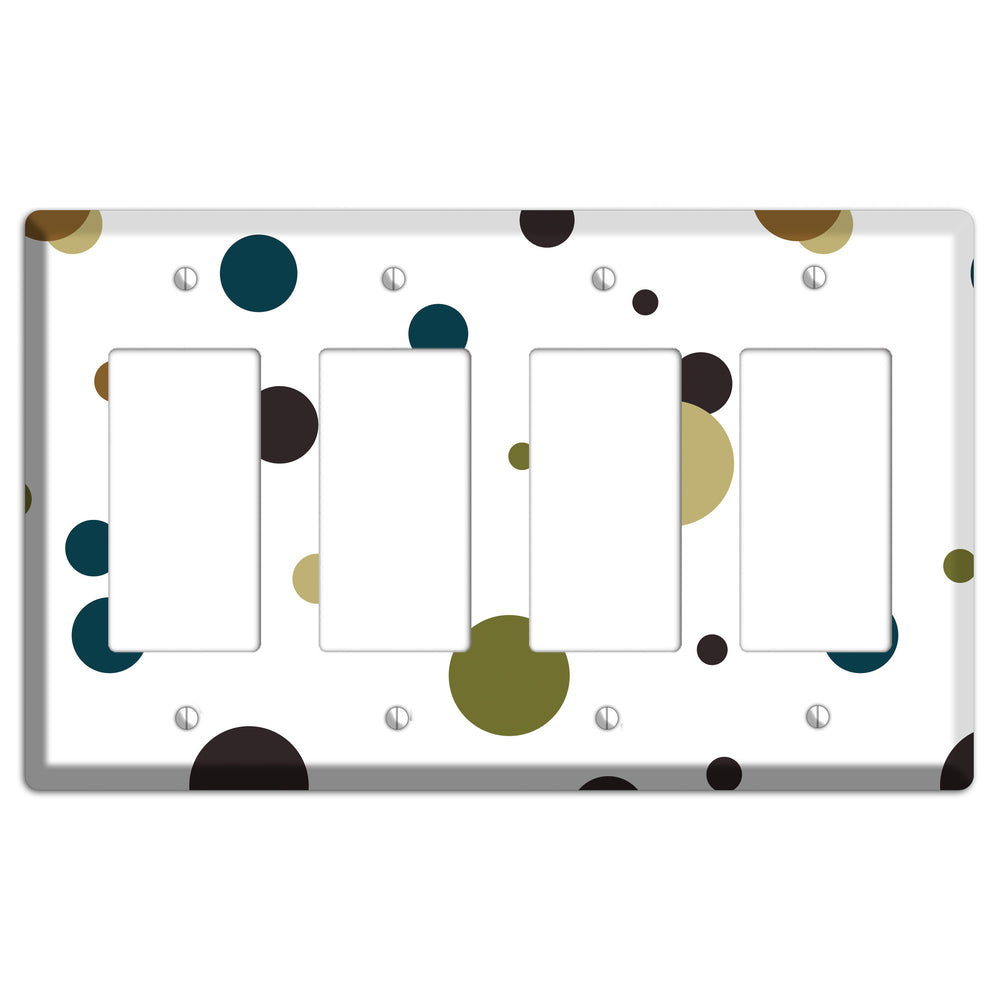 White With Multi Blue and Brown Medium Dots 4 Rocker Wallplate