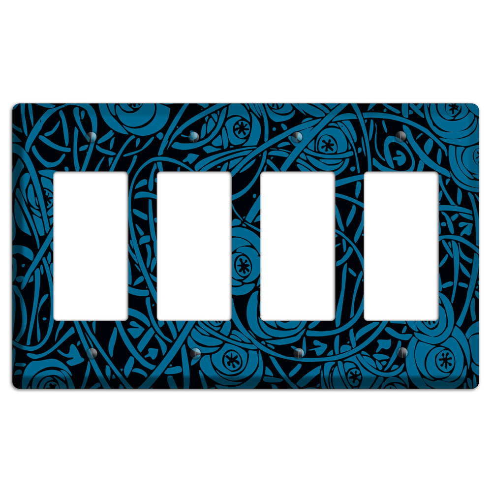 Black and Blue Deco Floral 4 Rocker Wallplate