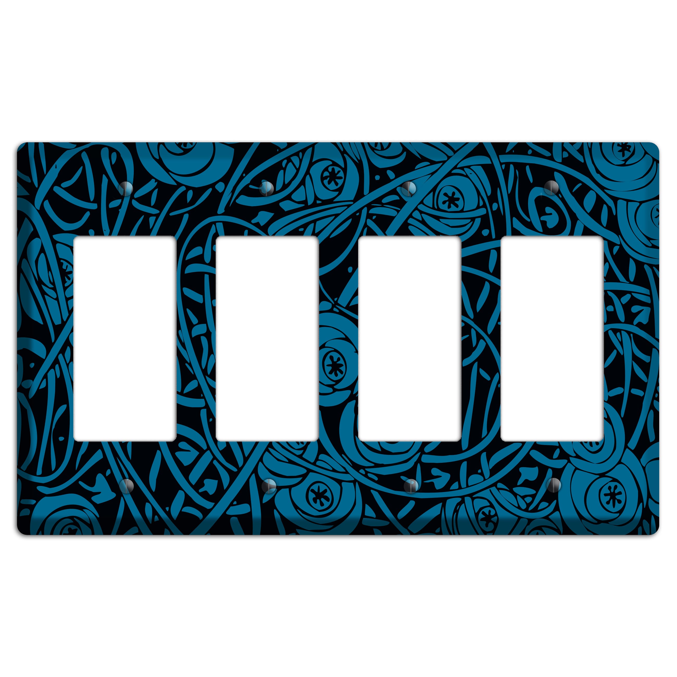 Black and Blue Deco Floral 4 Rocker Wallplate