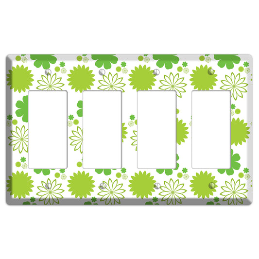 White with Multi Green Floral Contour 4 Rocker Wallplate