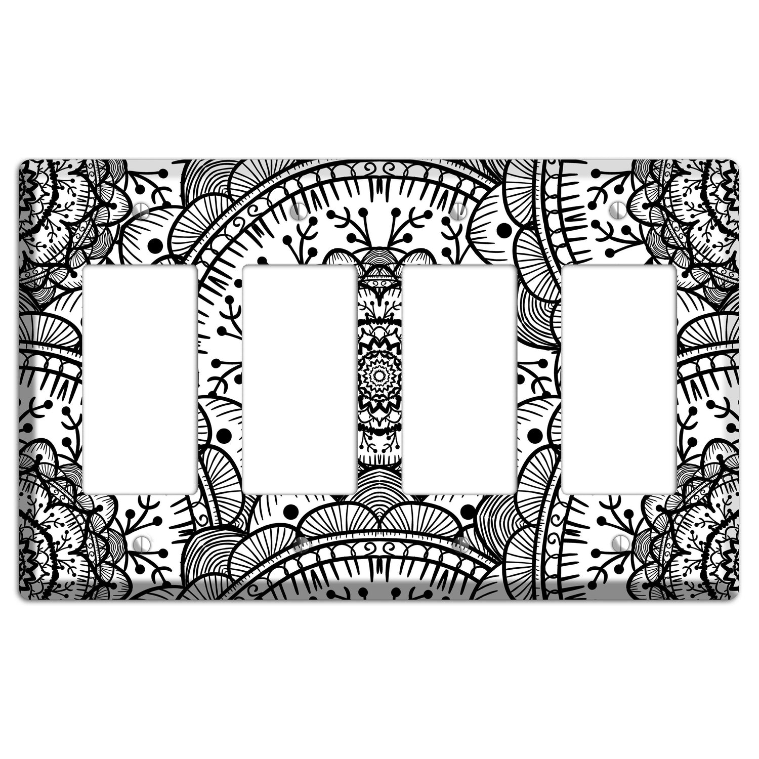 Mandala Black and White Style Q Cover Plates 4 Rocker Wallplate