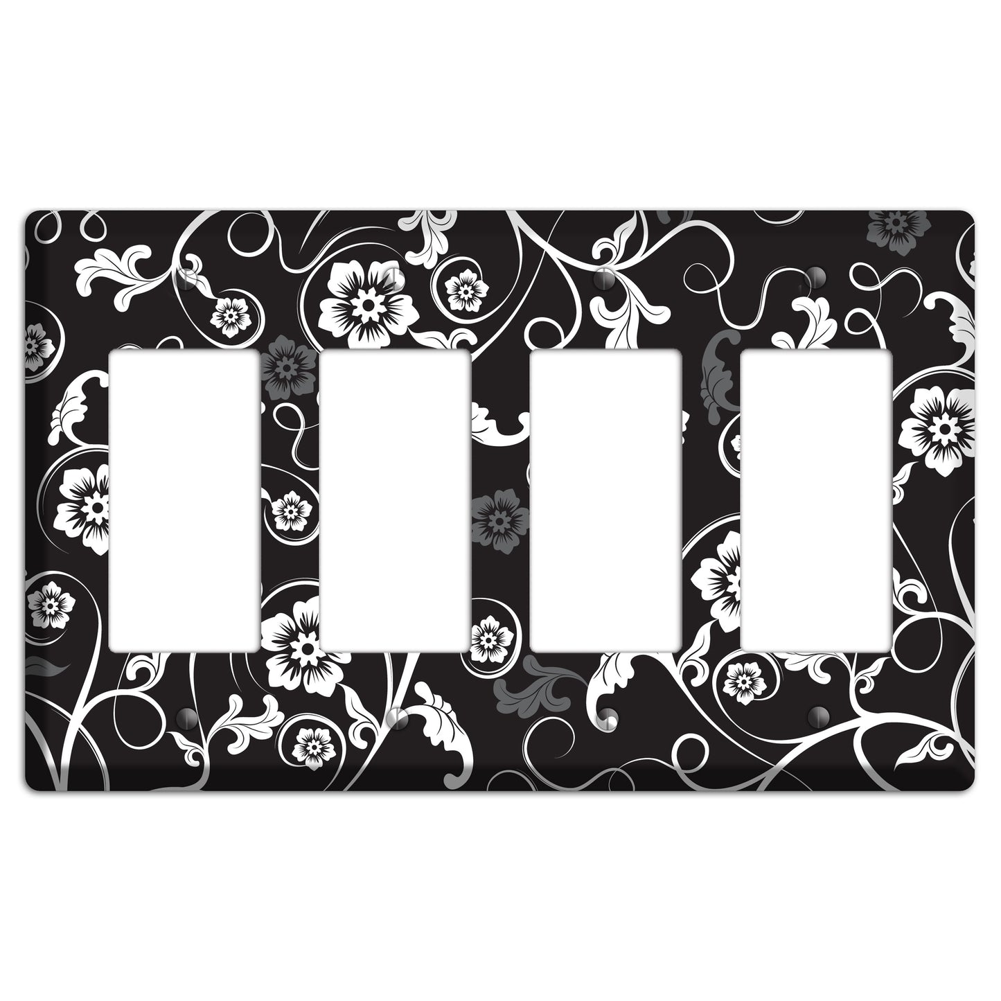Black with White Flower Sprig 4 Rocker Wallplate