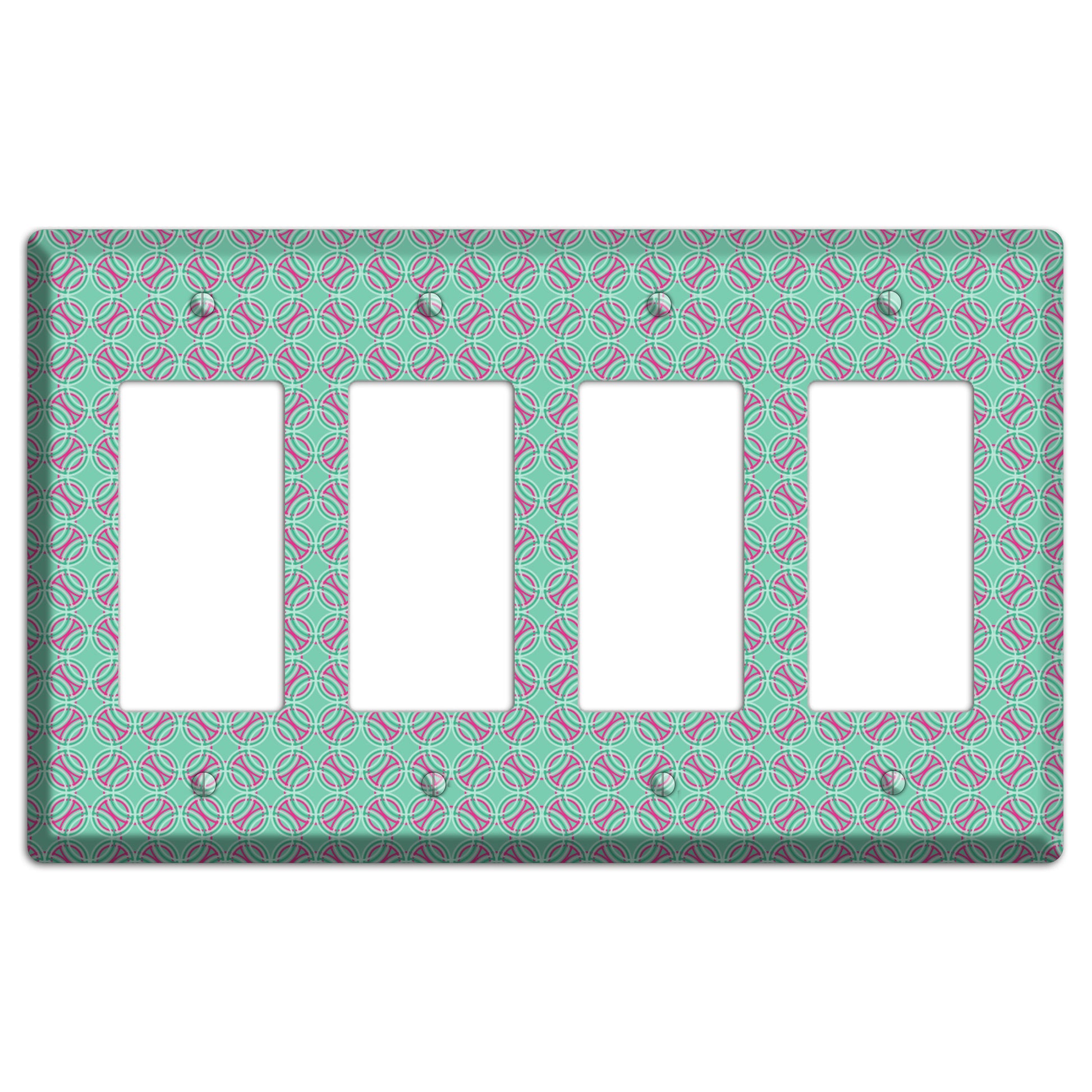 Multi Aqua with Fuschia Concentric Circles Overlay 4 Rocker Wallplate