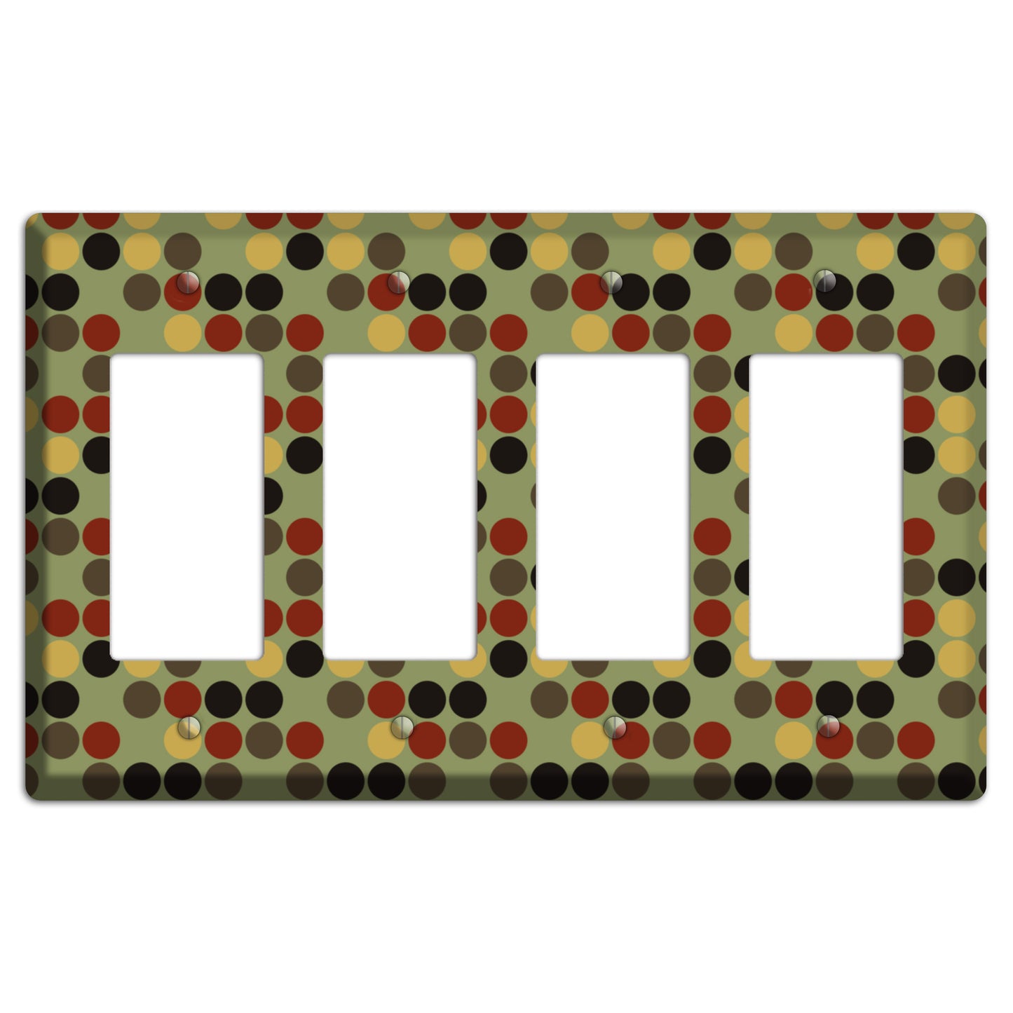Olive with Red Brown Black Offset Dots 4 Rocker Wallplate