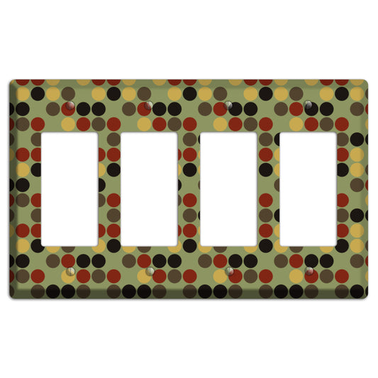 Olive with Red Brown Black Offset Dots 4 Rocker Wallplate