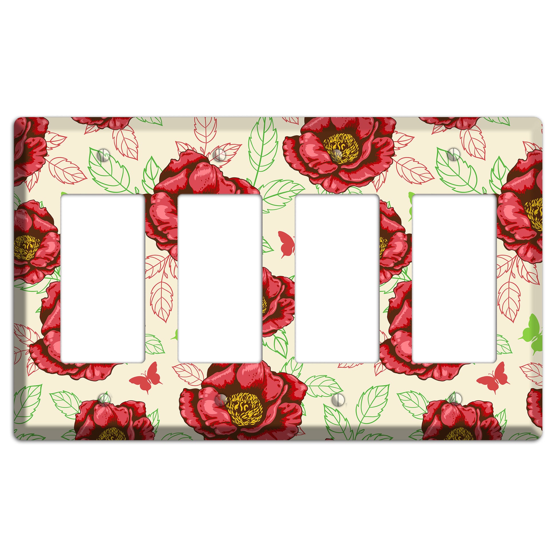 Red Peony Style B 4 Rocker Wallplate