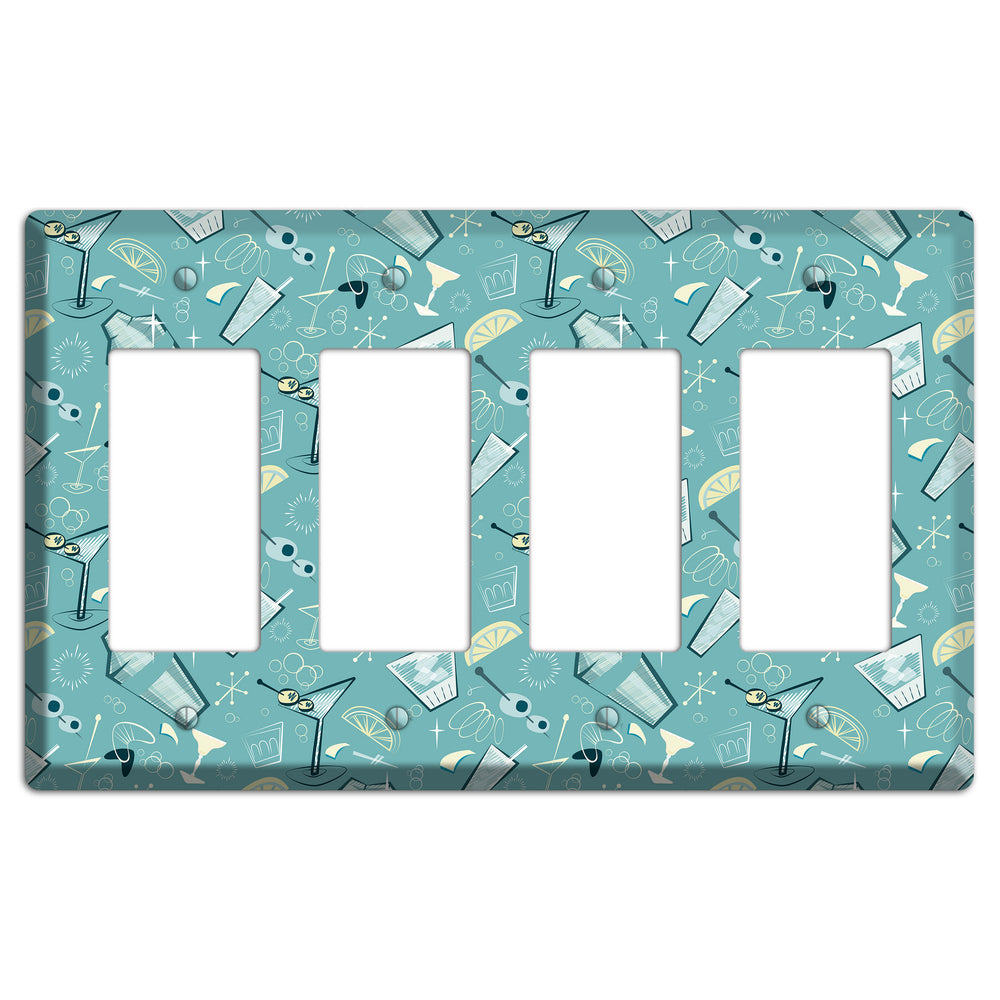 Retro Cocktails Teal 4 Rocker Wallplate