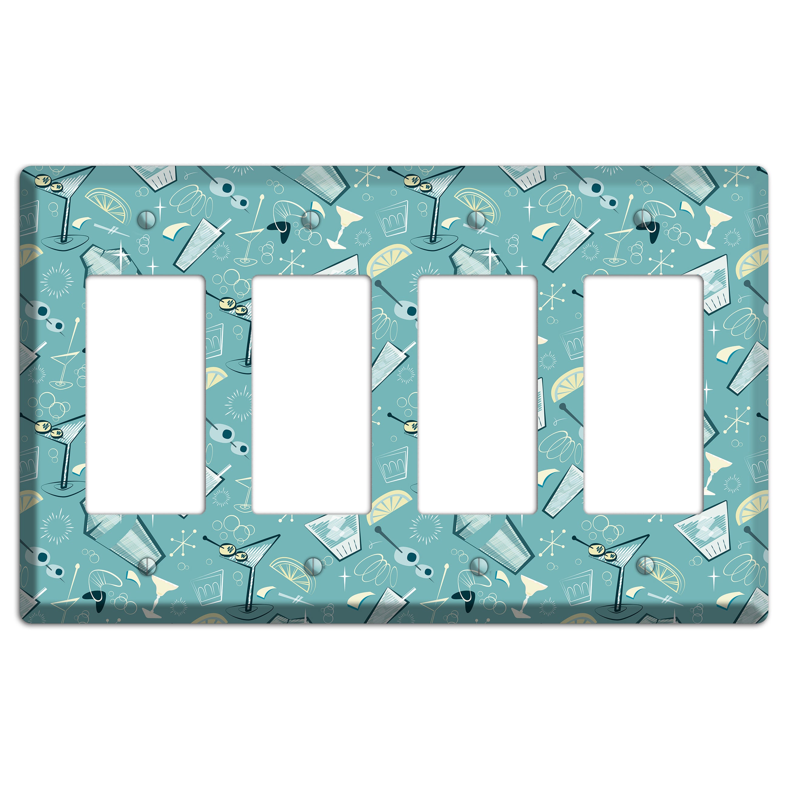 Retro Cocktails Teal 4 Rocker Wallplate