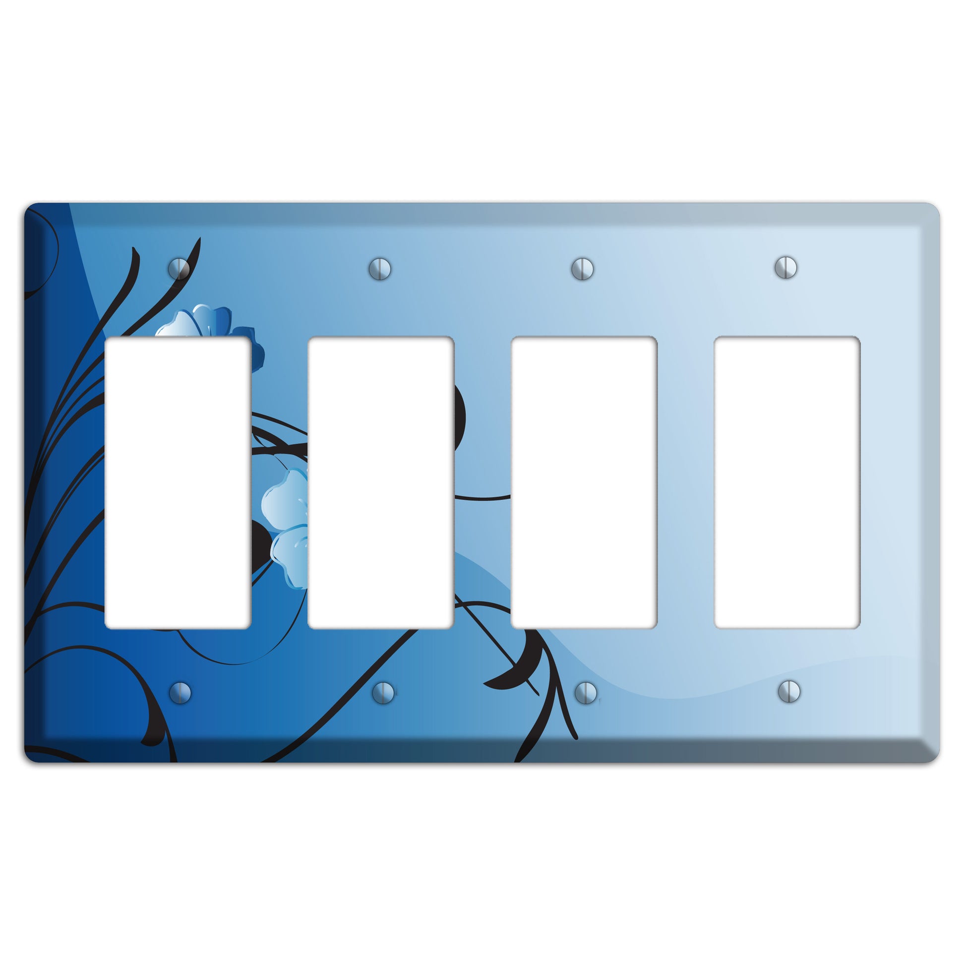 Blue Floral Sprig 4 Rocker Wallplate