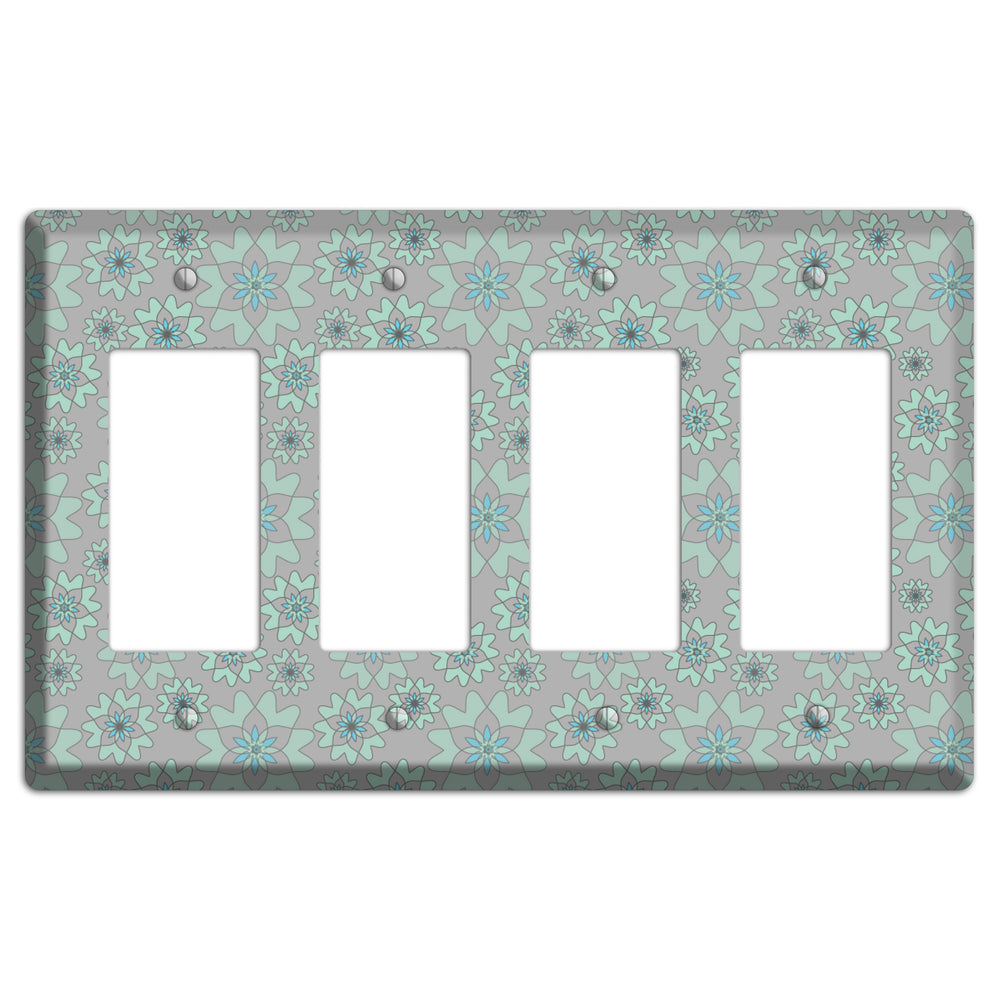 Grey with Aqua Retro Suzani 4 Rocker Wallplate