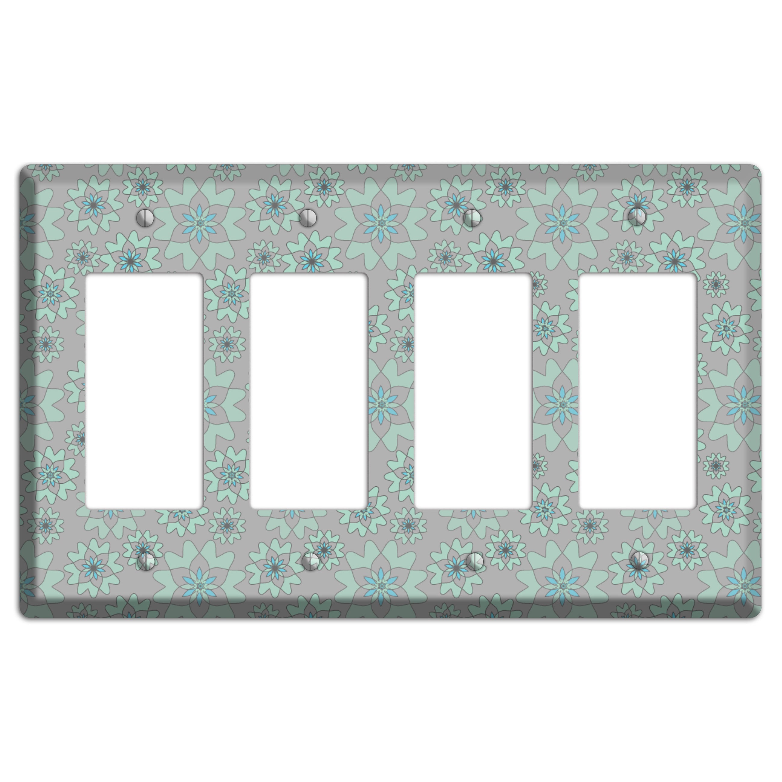 Grey with Aqua Retro Suzani 4 Rocker Wallplate