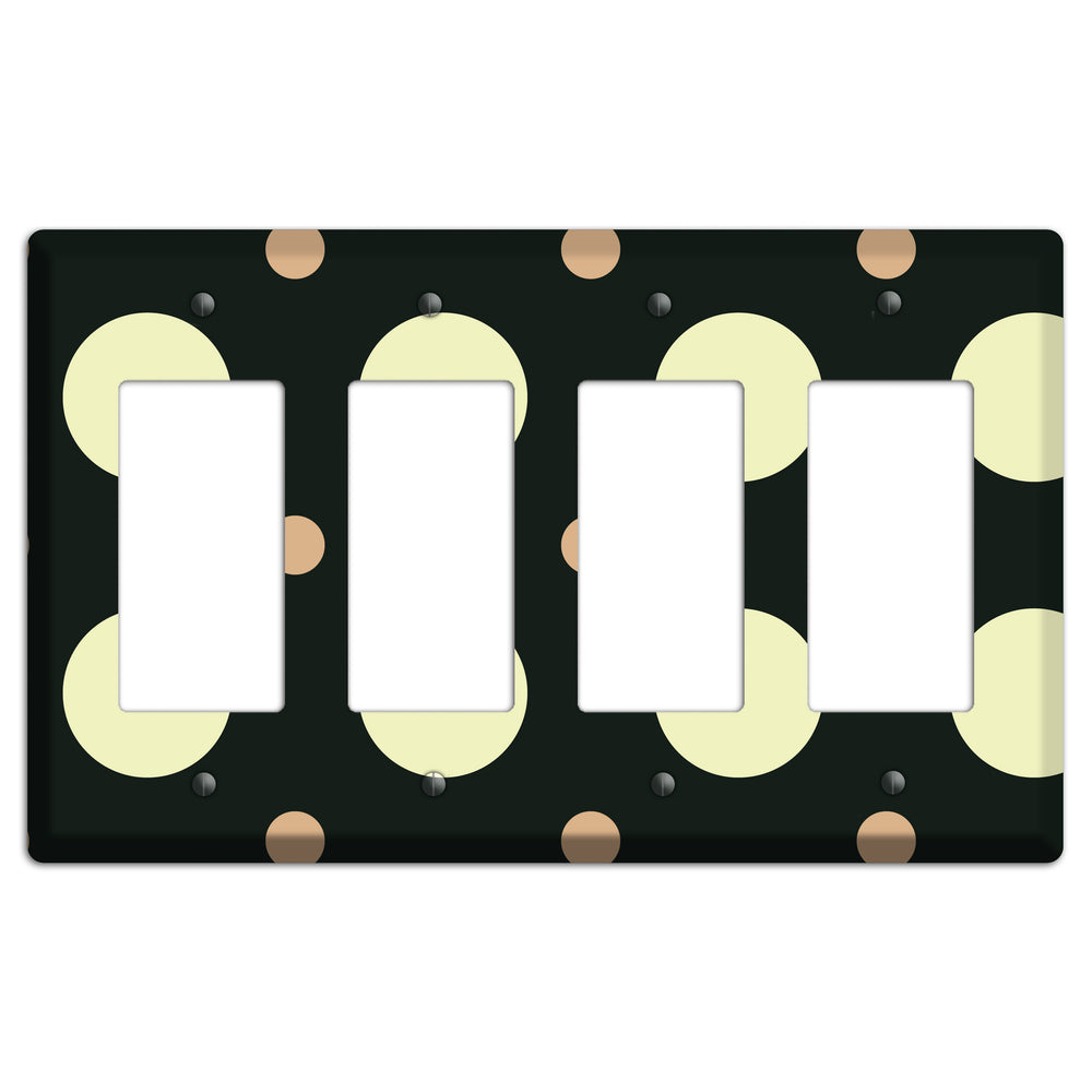 Black with Yellow and Mauve Multi Medium Polka Dots 4 Rocker Wallplate