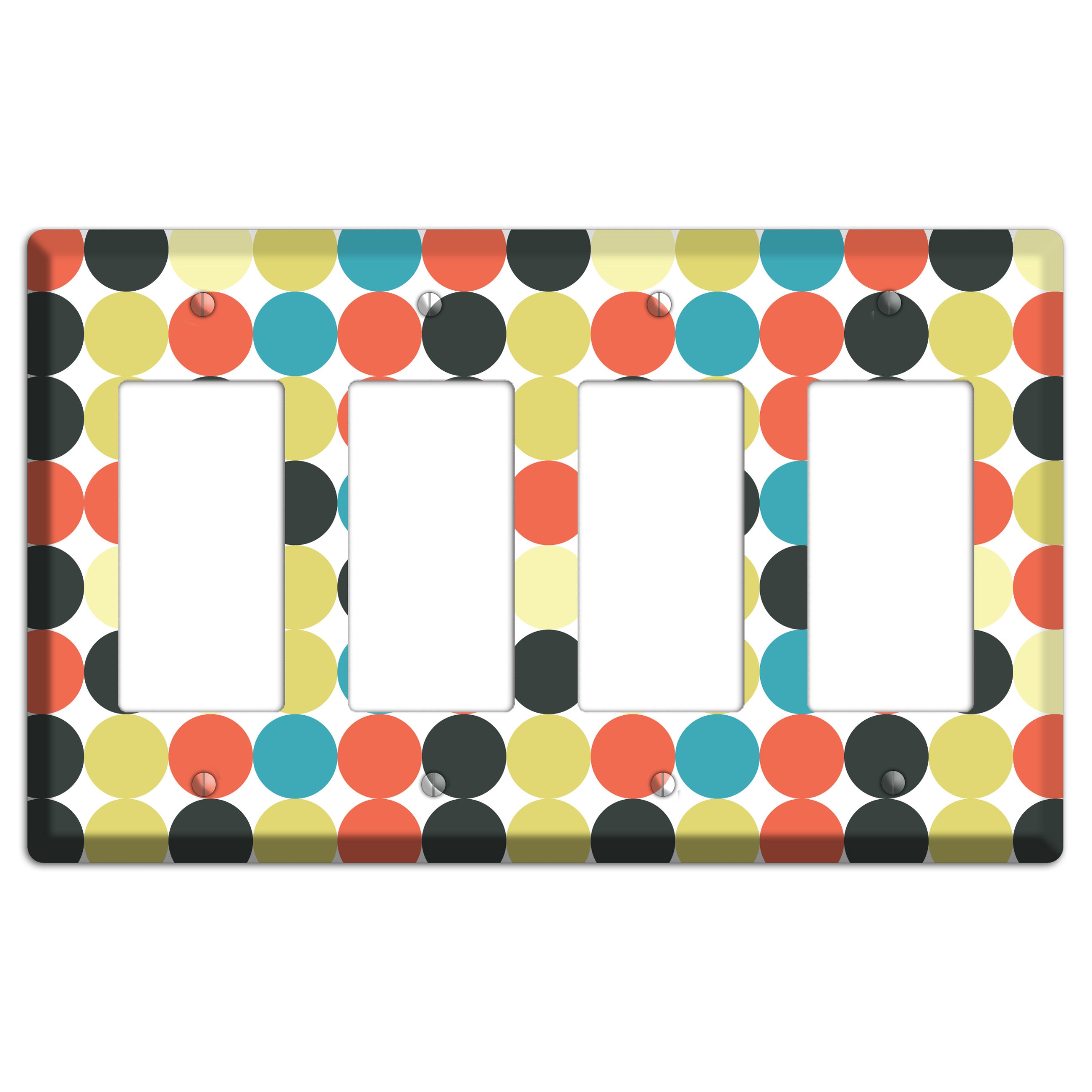 Coral Black Yellow Olive Blue Aqua Tiled Dots 4 Rocker Wallplate