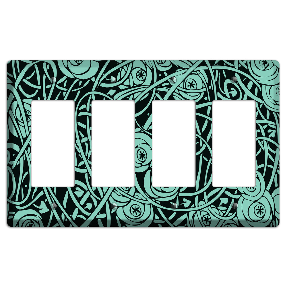 Teal Deco Floral 4 Rocker Wallplate