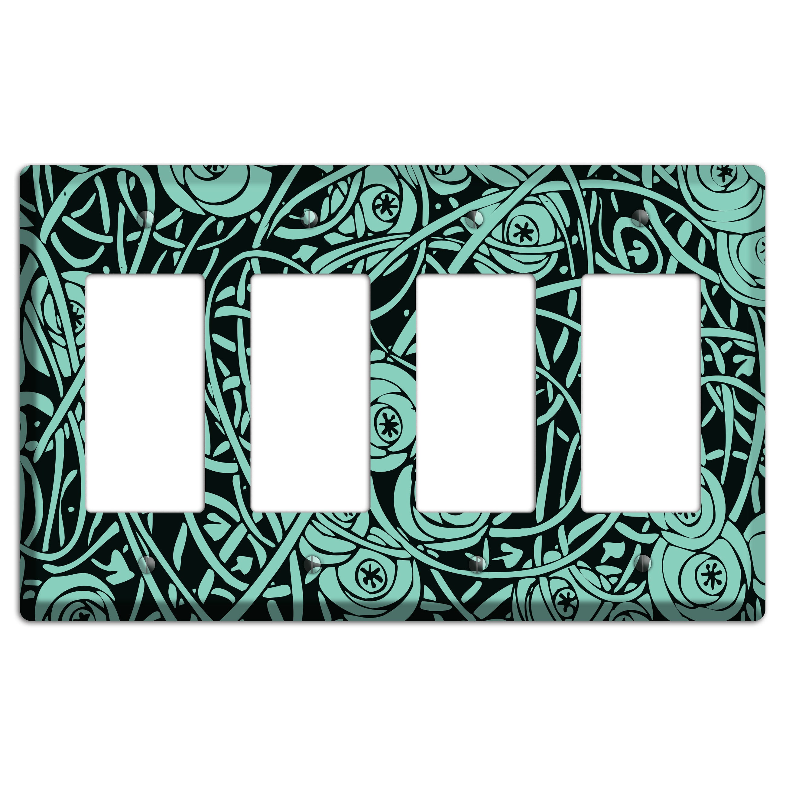 Teal Deco Floral 4 Rocker Wallplate
