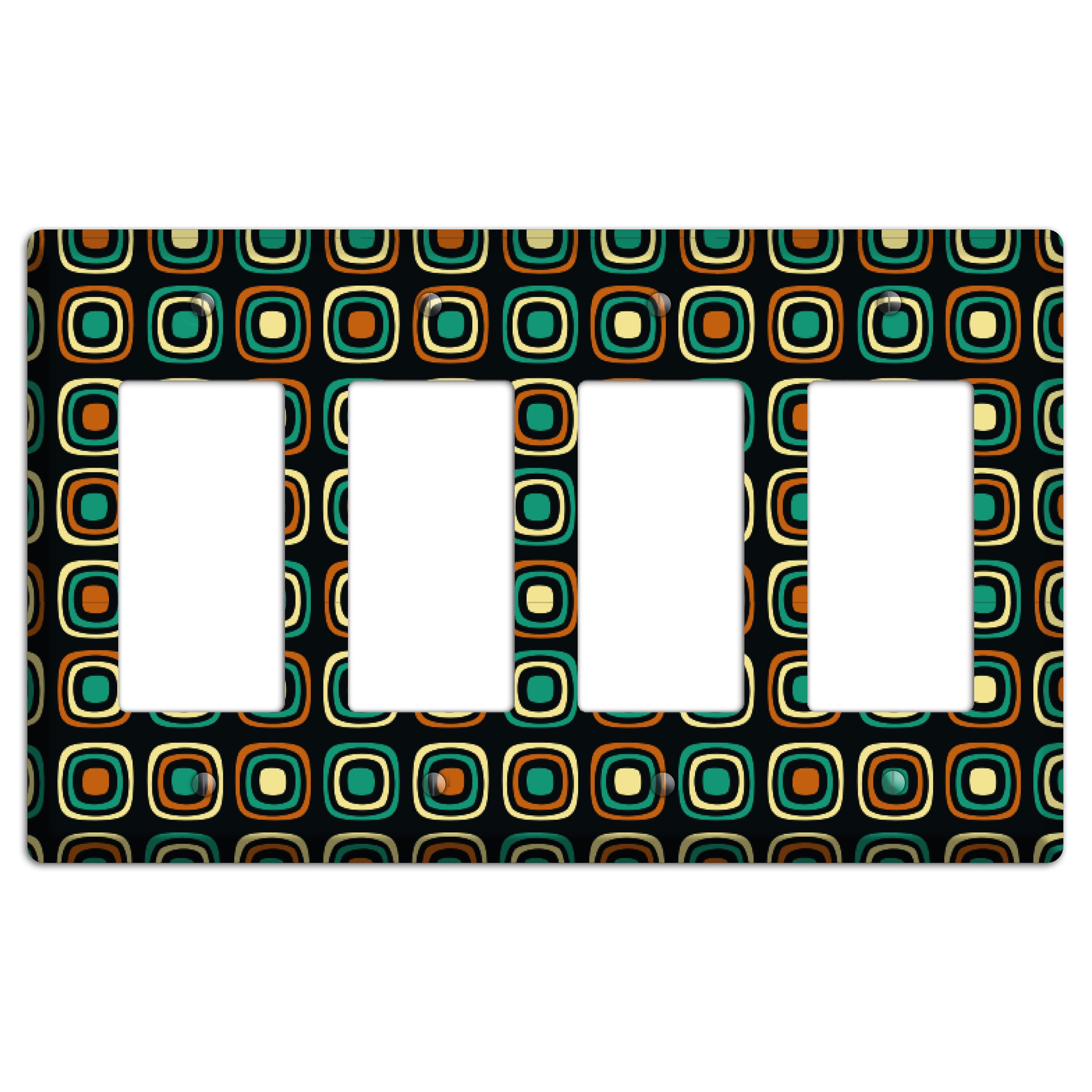 Multi Brown Umber Teal Retro Squares 4 Rocker Wallplate