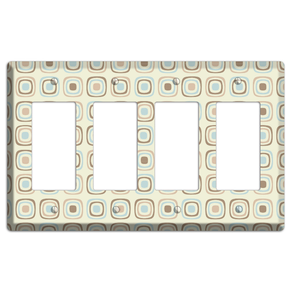 Multi Beige Brown Dusty Blue Retro Squares 4 Rocker Wallplate