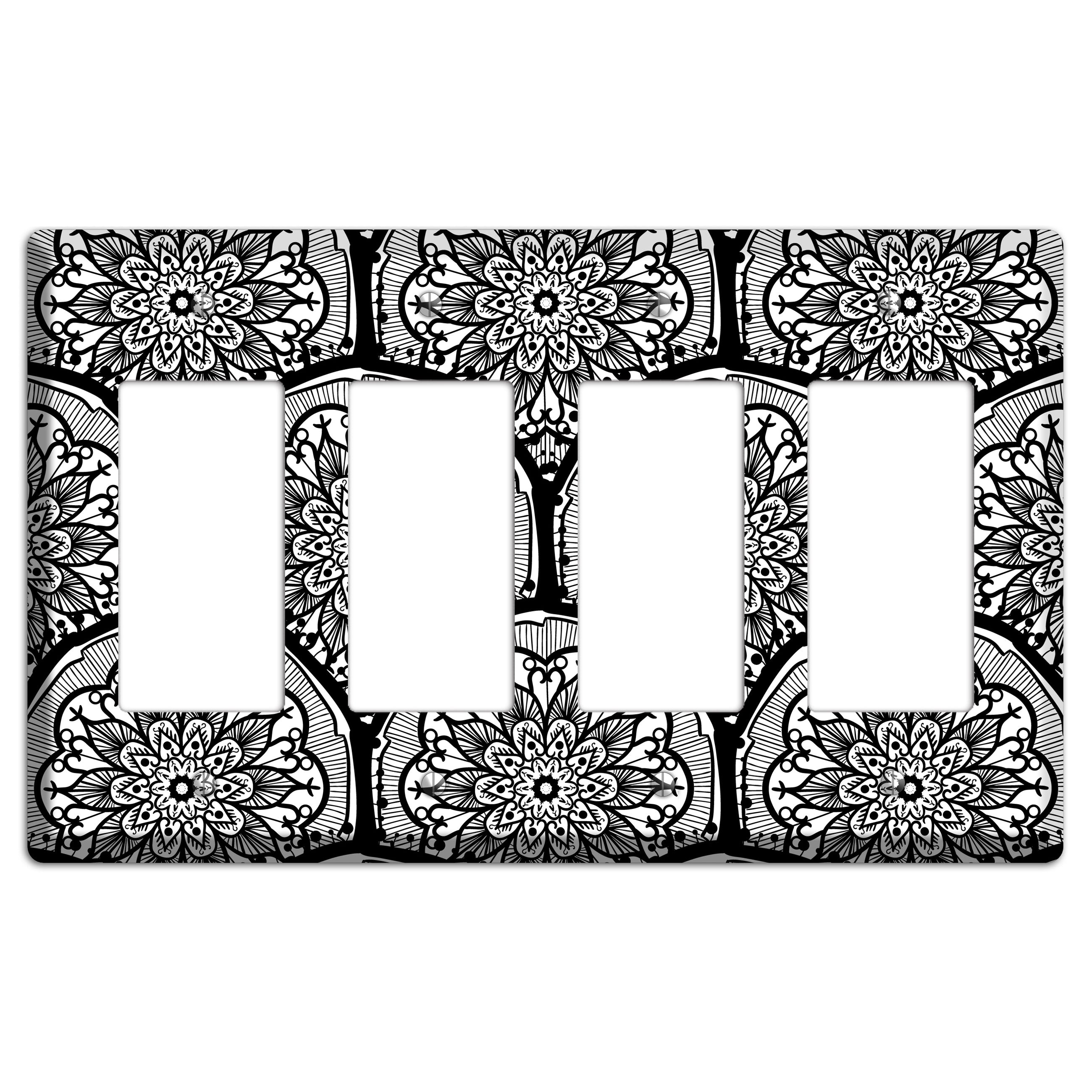 Mandala Black and White Style A Cover Plates 4 Rocker Wallplate