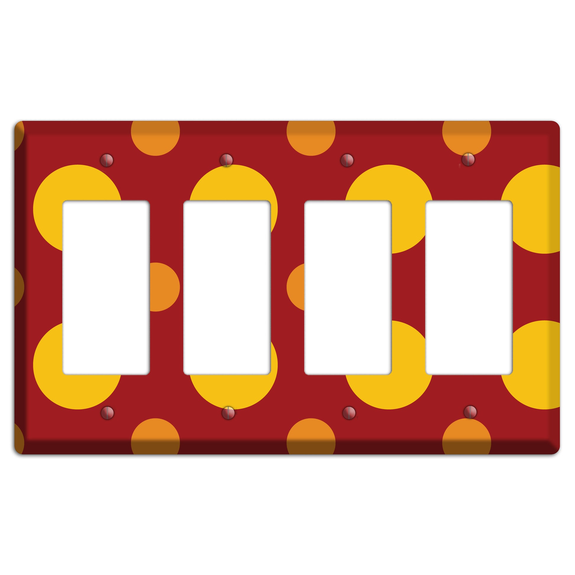 Red with Multi Orange Multi Medium Polka Dots 4 Rocker Wallplate