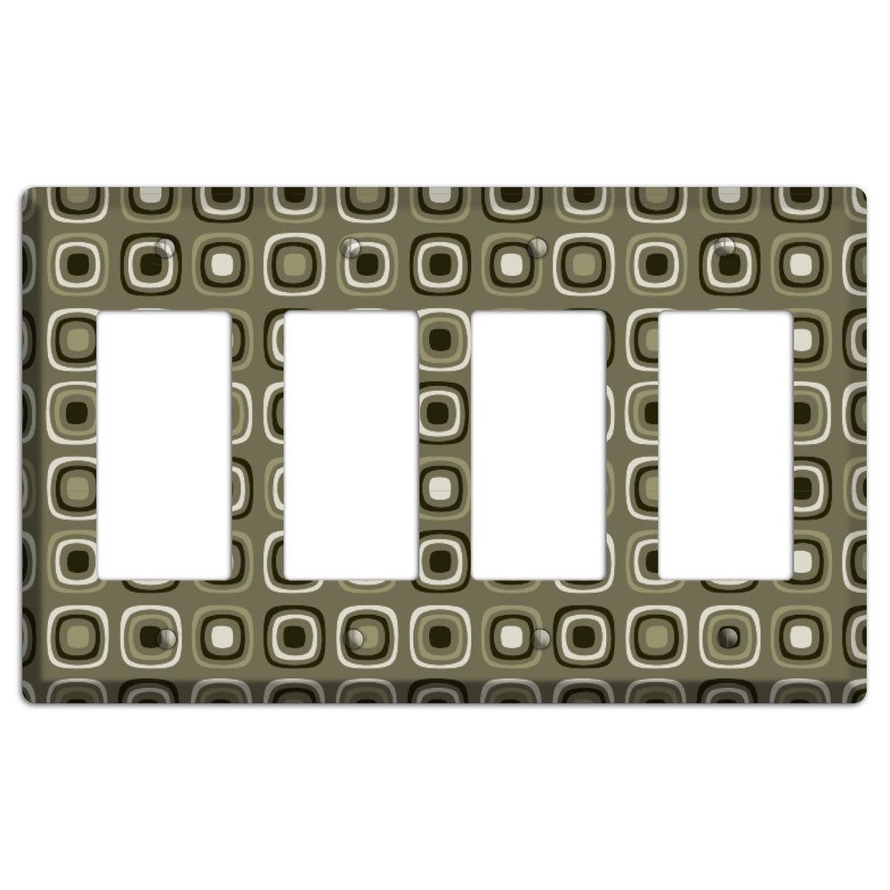 Multi Olive and Brown Retro Squares 4 Rocker Wallplate