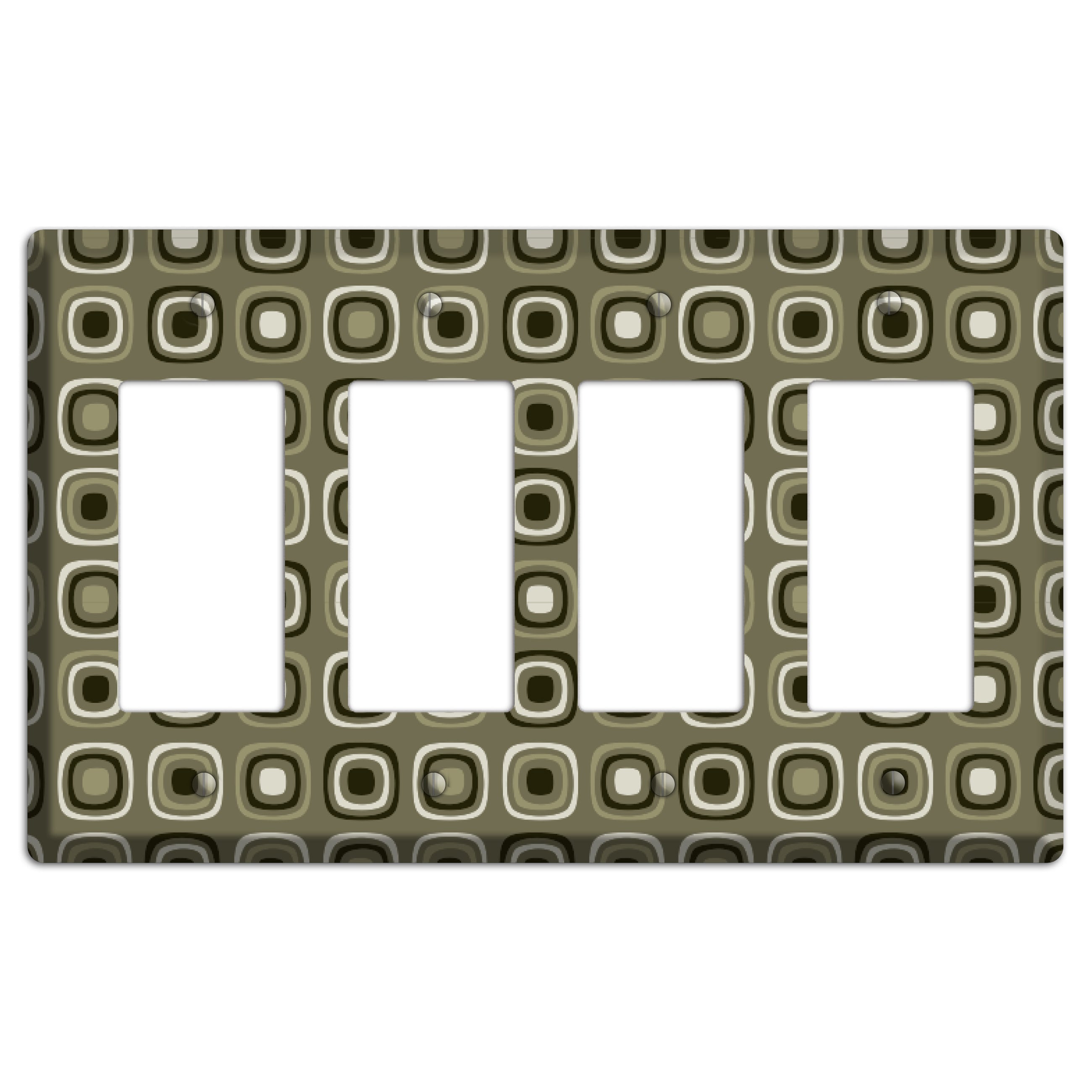 Multi Olive and Brown Retro Squares 4 Rocker Wallplate
