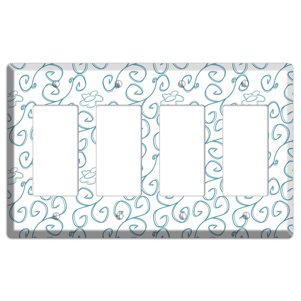 Blue Scroll Flower Contour 4 Rocker Wallplate