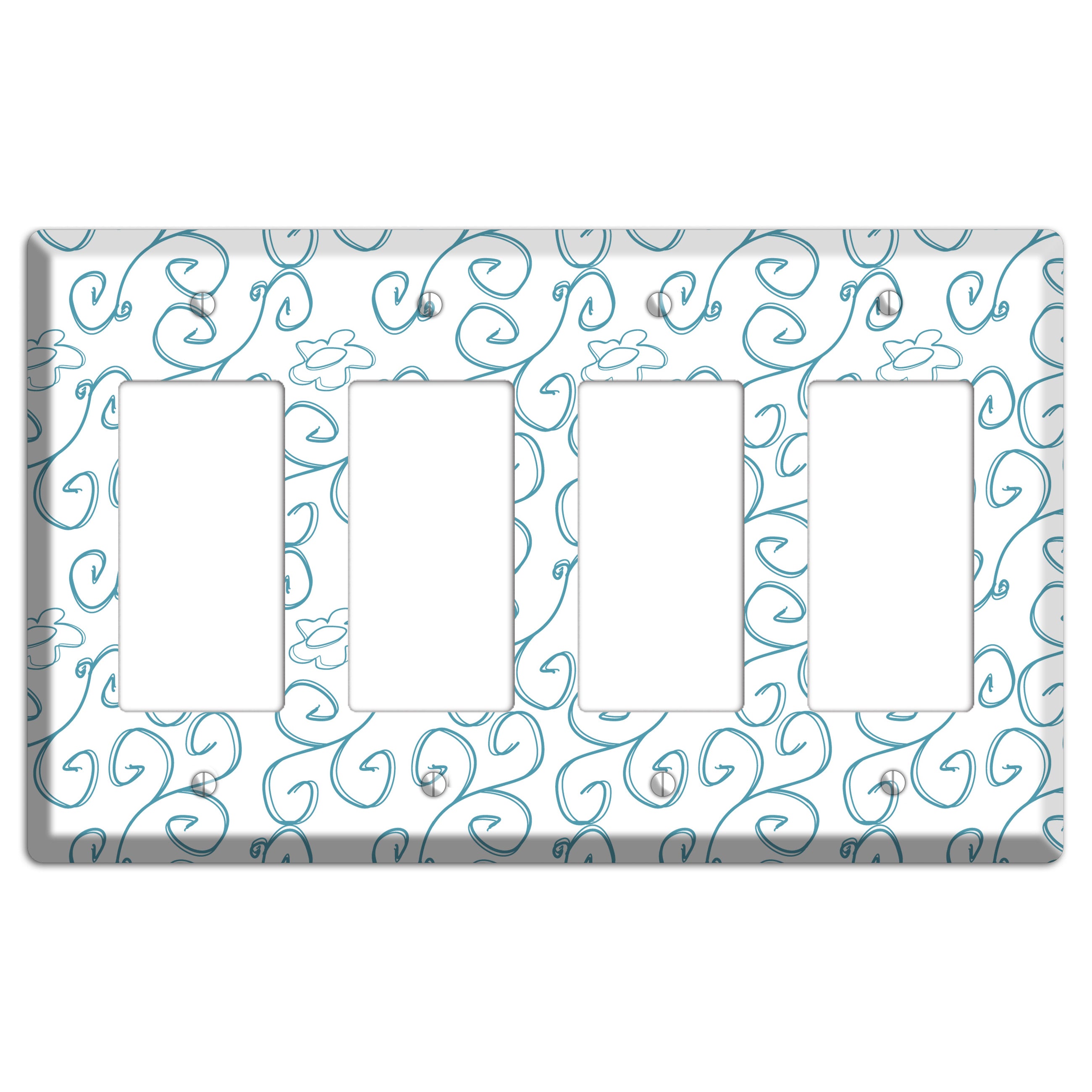 Blue Scroll Flower Contour 4 Rocker Wallplate