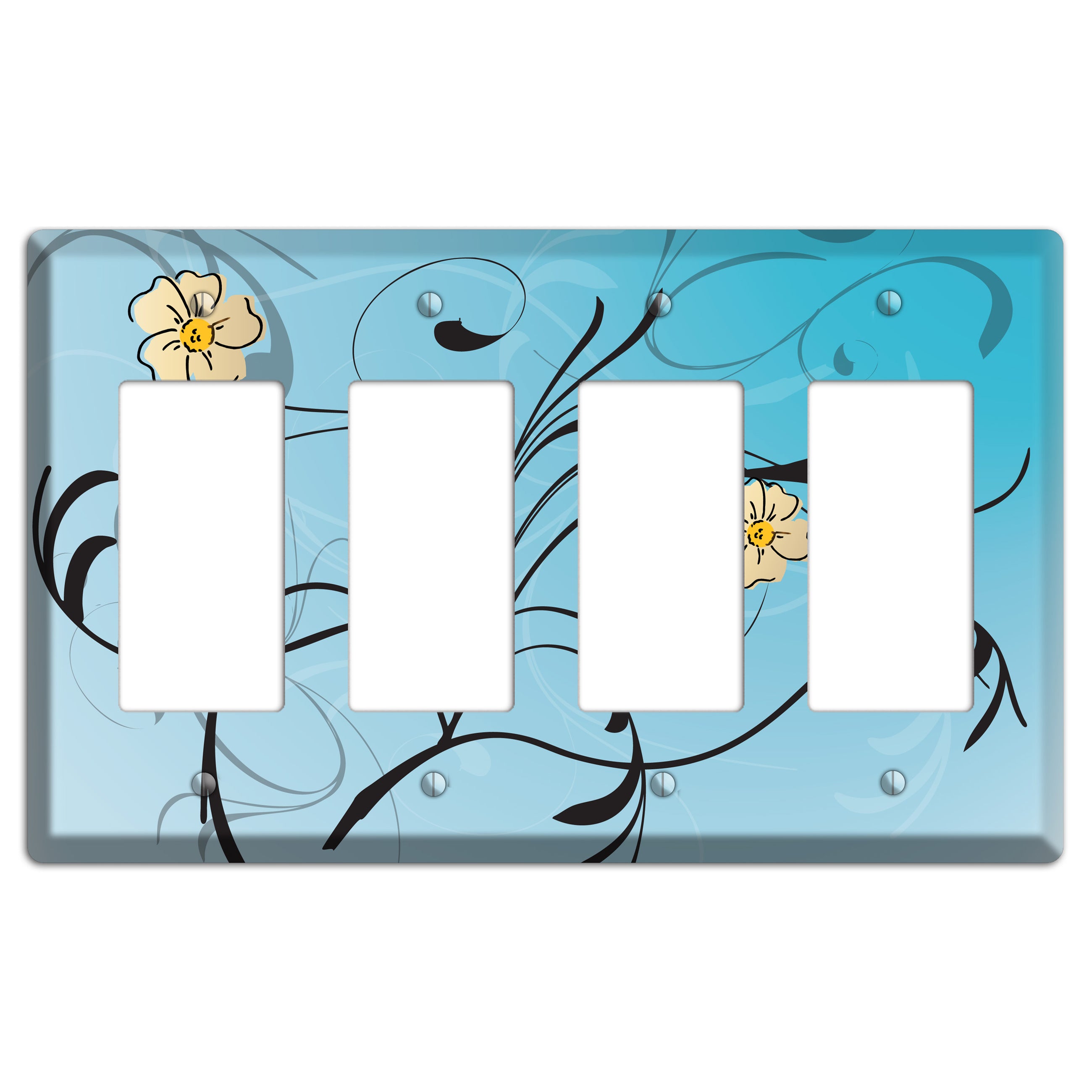 Blue Flower with Swirl 4 Rocker Wallplate