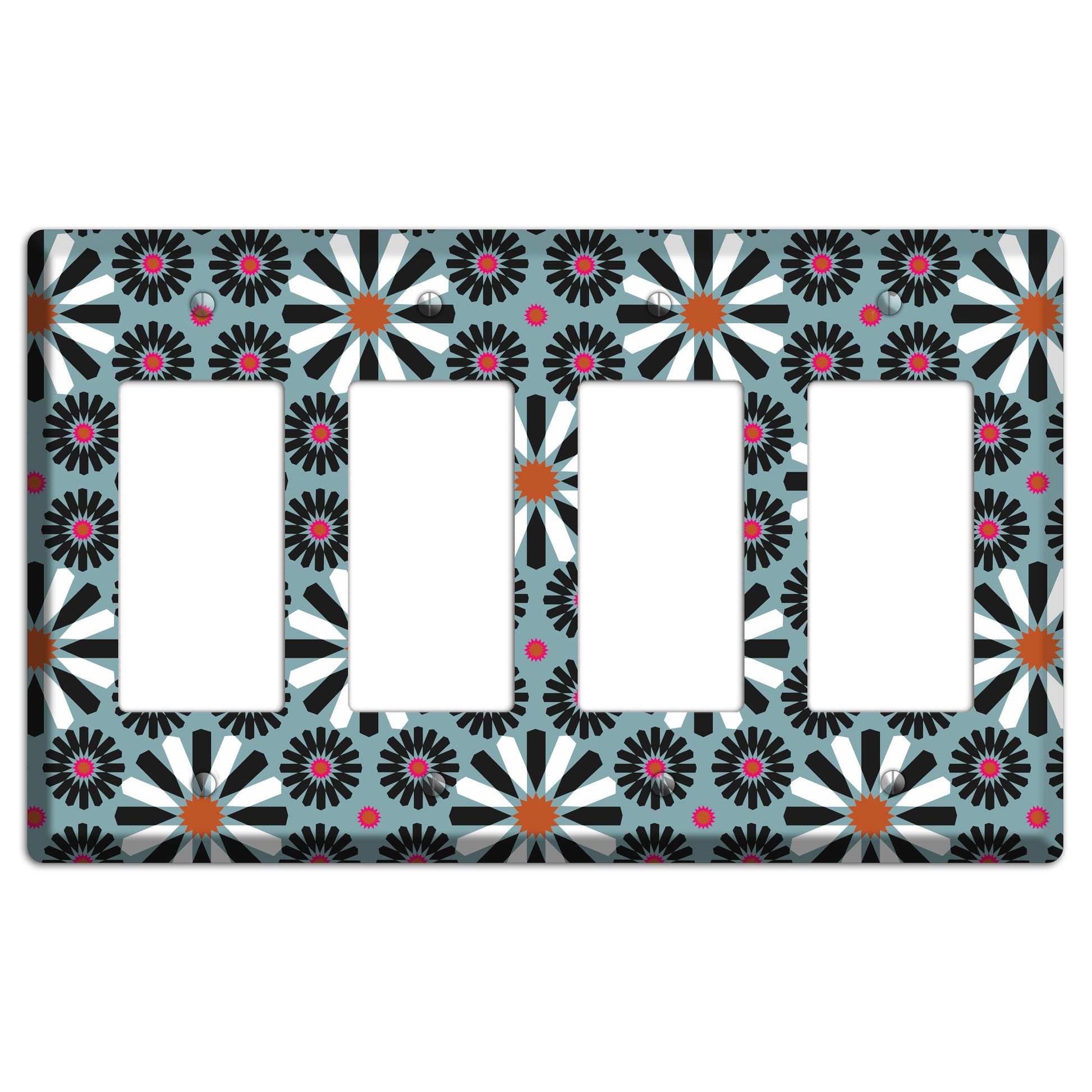 Dusty Blue with Scandinavian Floral 4 Rocker Wallplate