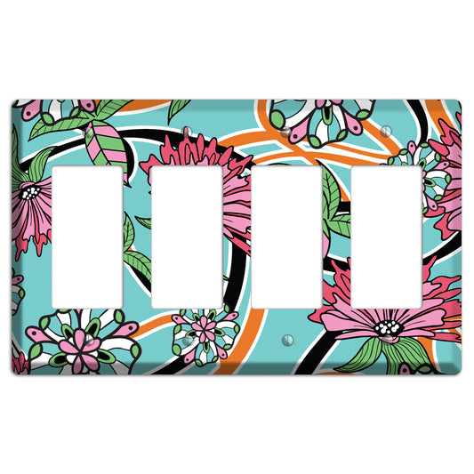 Turquoise with Pink Flowers 4 Rocker Wallplate