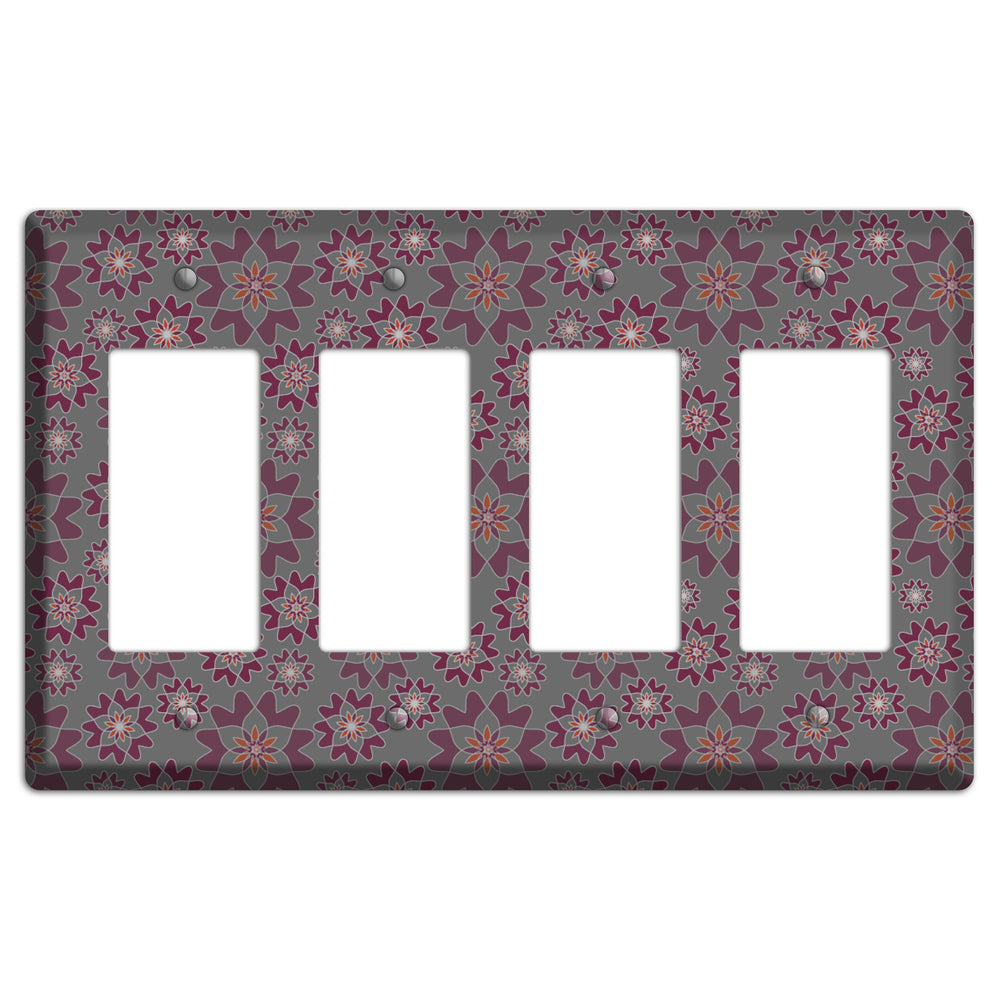 Grey with Burgundy Retro Suzani 4 Rocker Wallplate