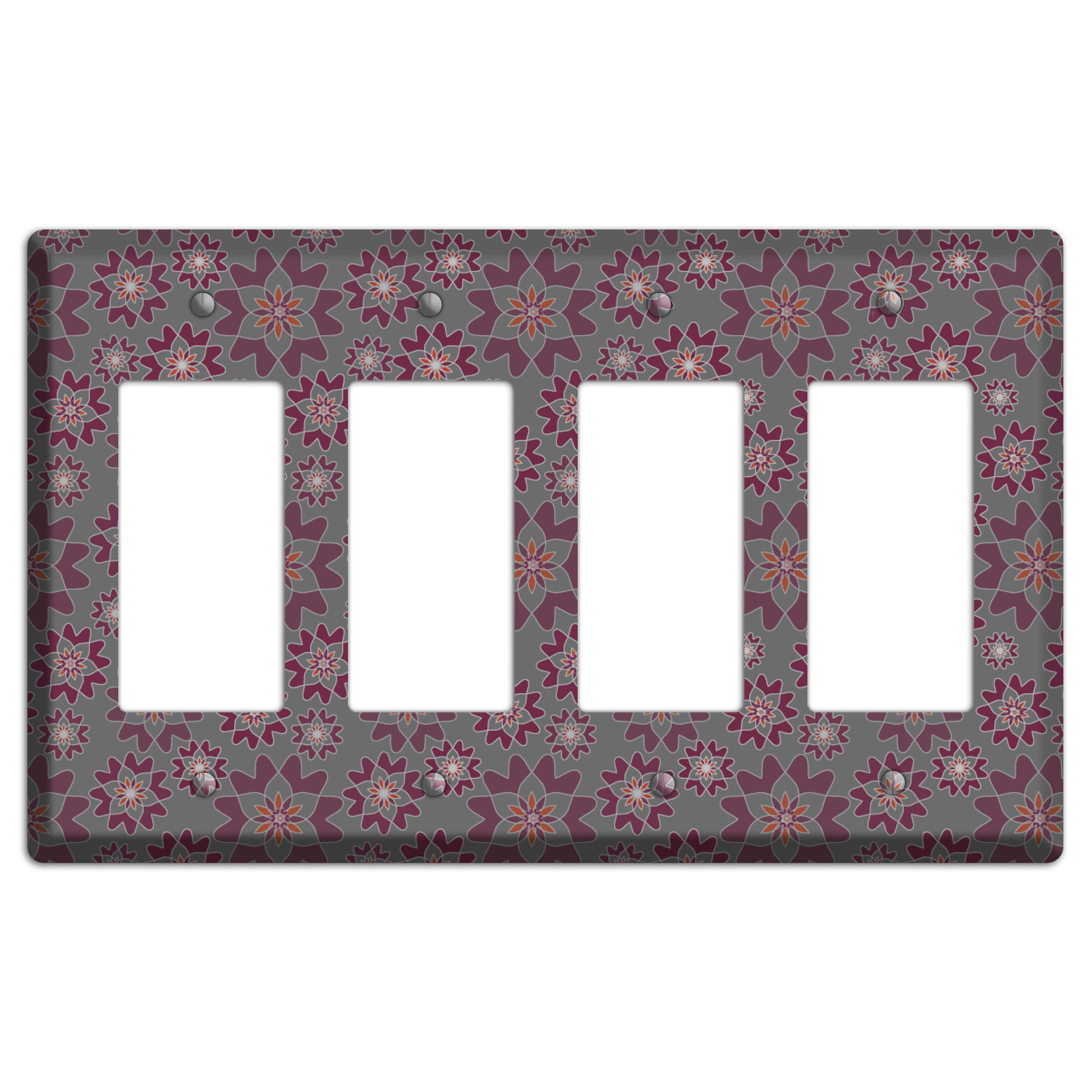 Grey with Burgundy Retro Suzani 4 Rocker Wallplate