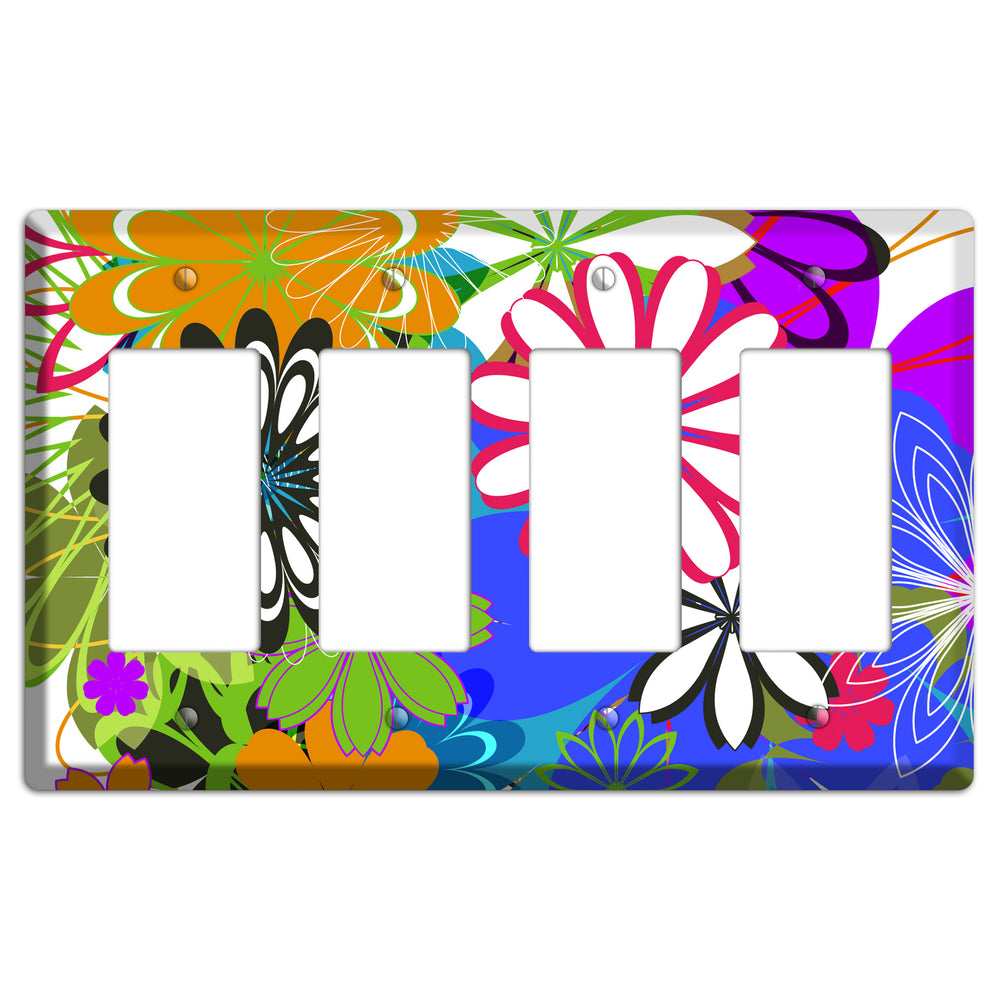 Multi Retro Flowers 4 Rocker Wallplate