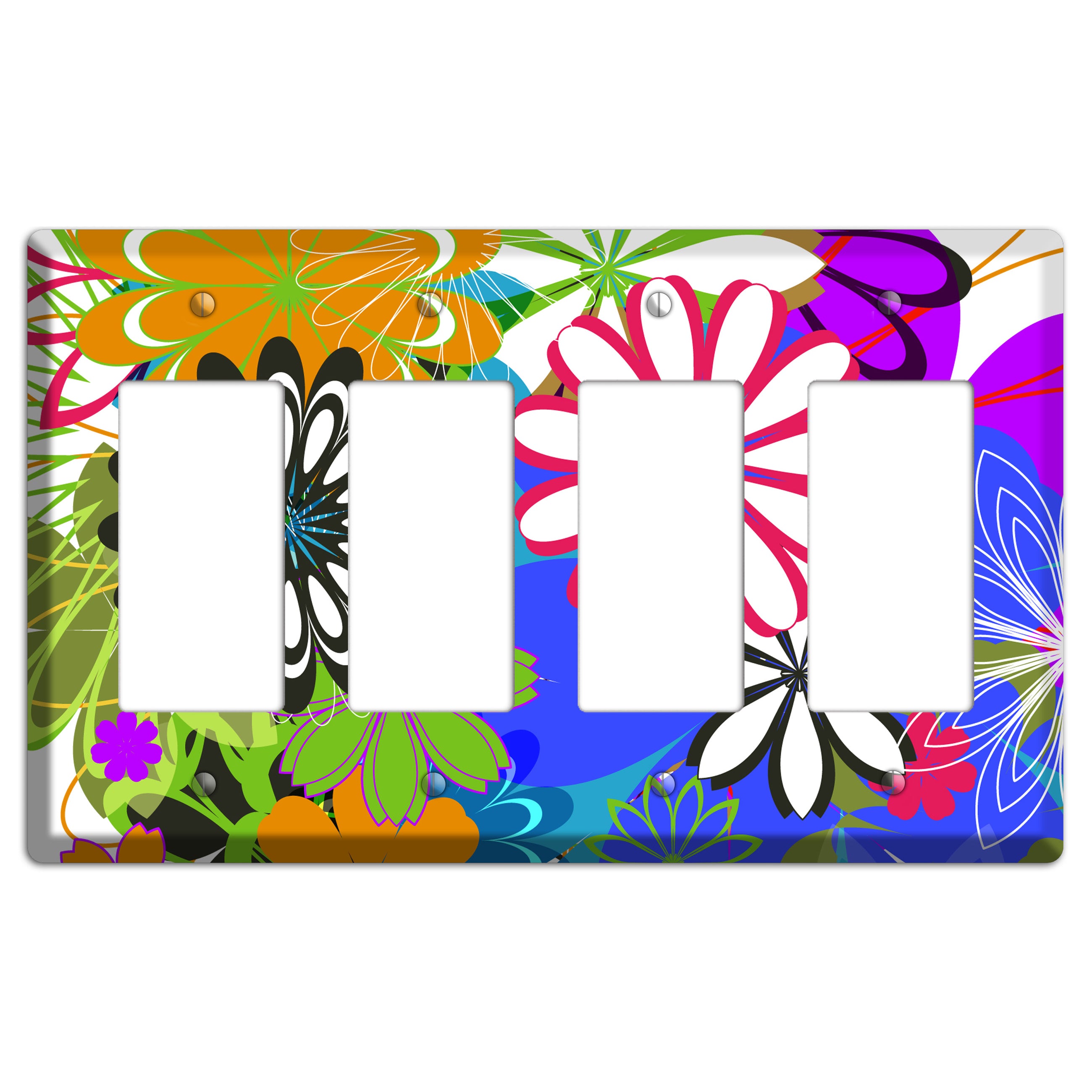 Multi Retro Flowers 4 Rocker Wallplate