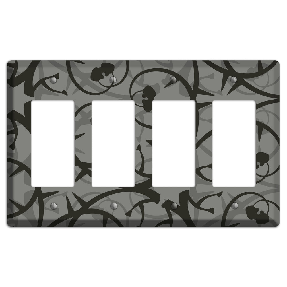 Grey with Black Retro Sprig 4 Rocker Wallplate