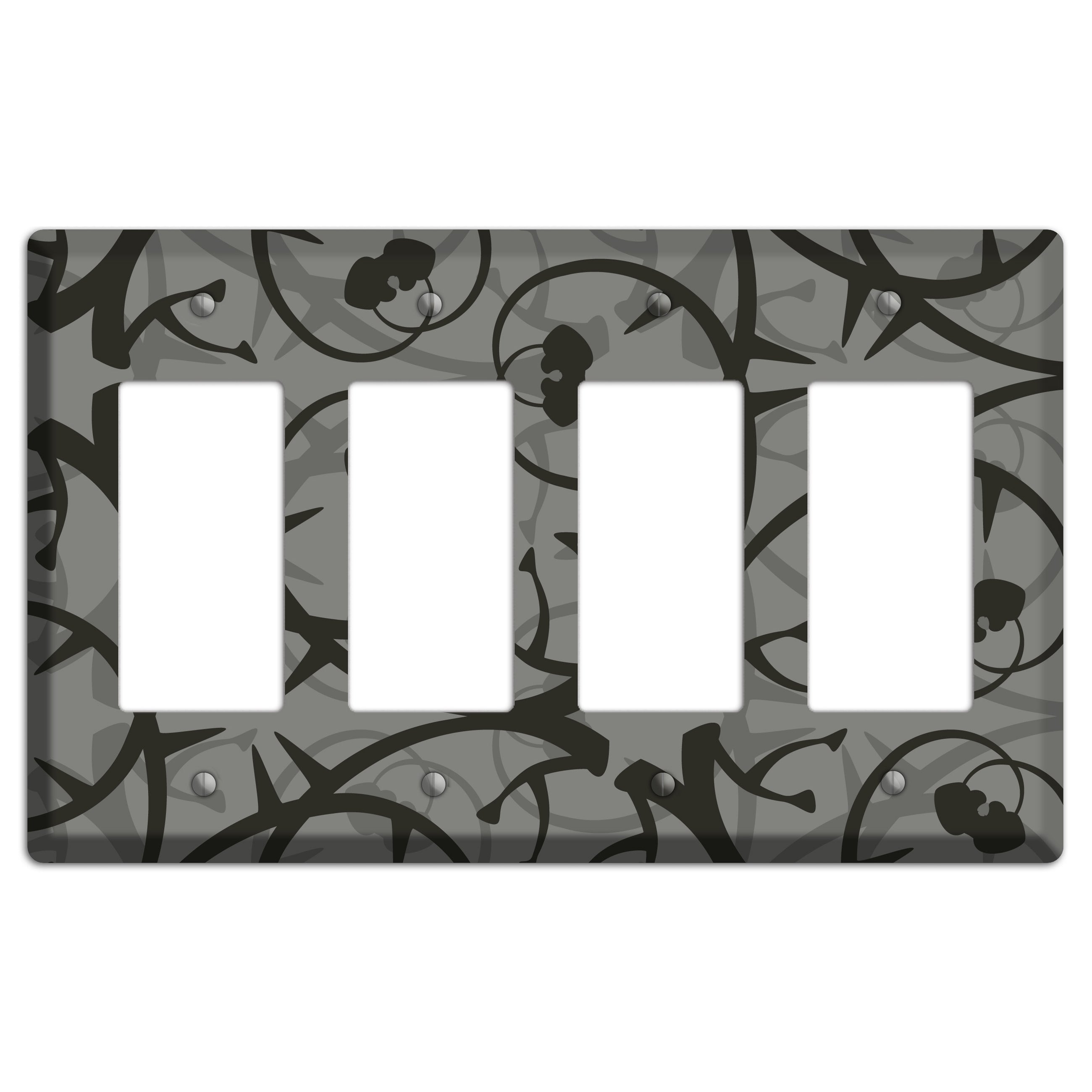 Grey with Black Retro Sprig 4 Rocker Wallplate