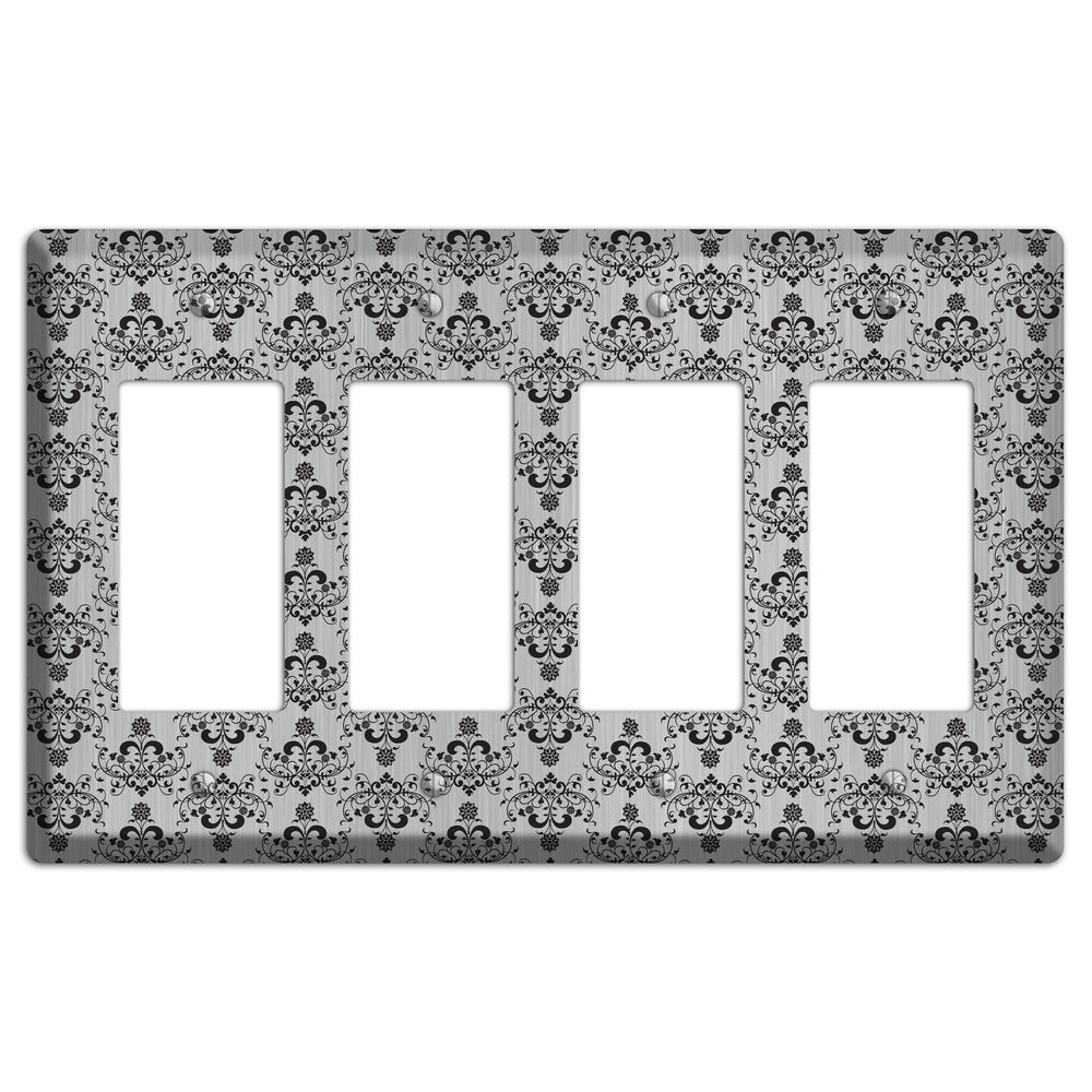 Black Cartouche Half Drop Stainless Steel 4 Rocker Wallplate