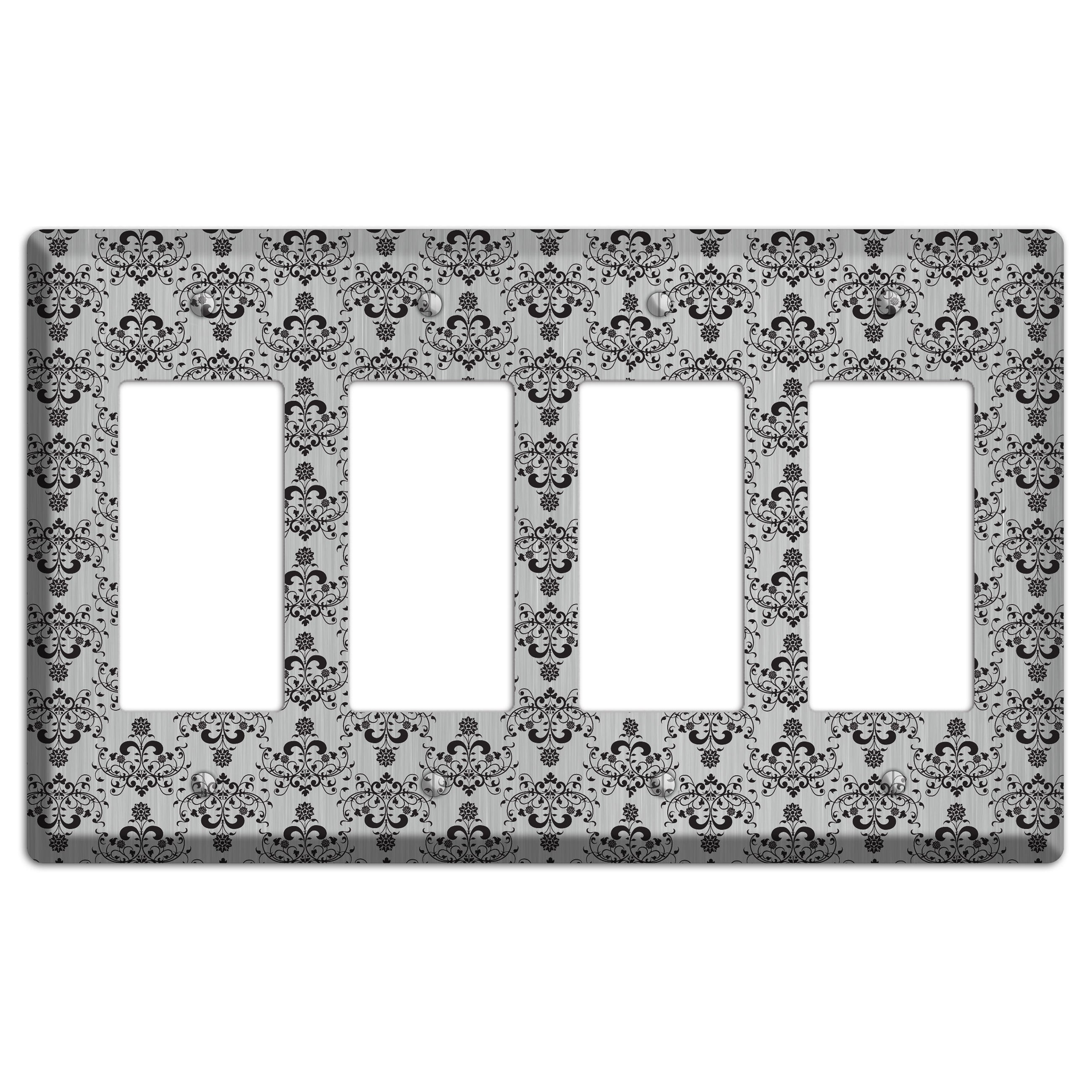 Black Cartouche Half Drop  Stainless 4 Rocker Wallplate