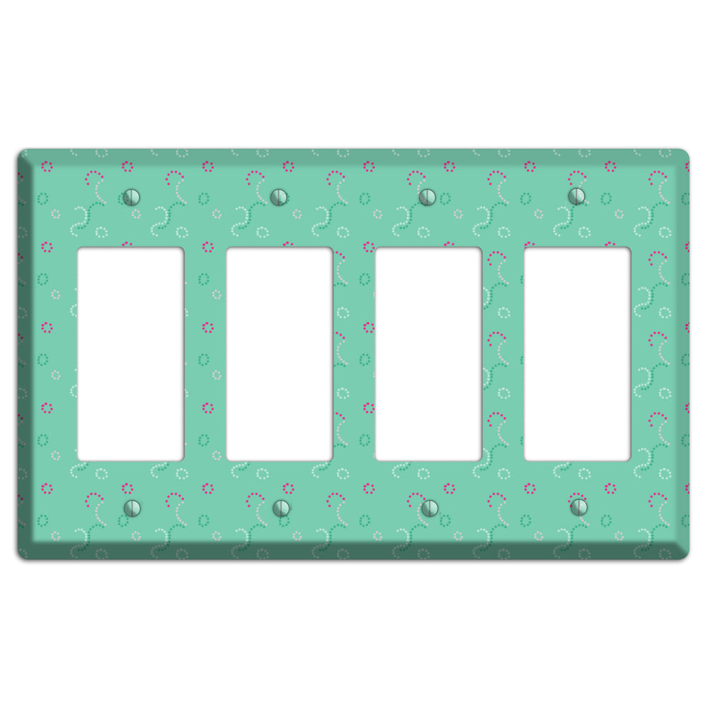 Multi Aqua with Fuschia Stipple 4 Rocker Wallplate