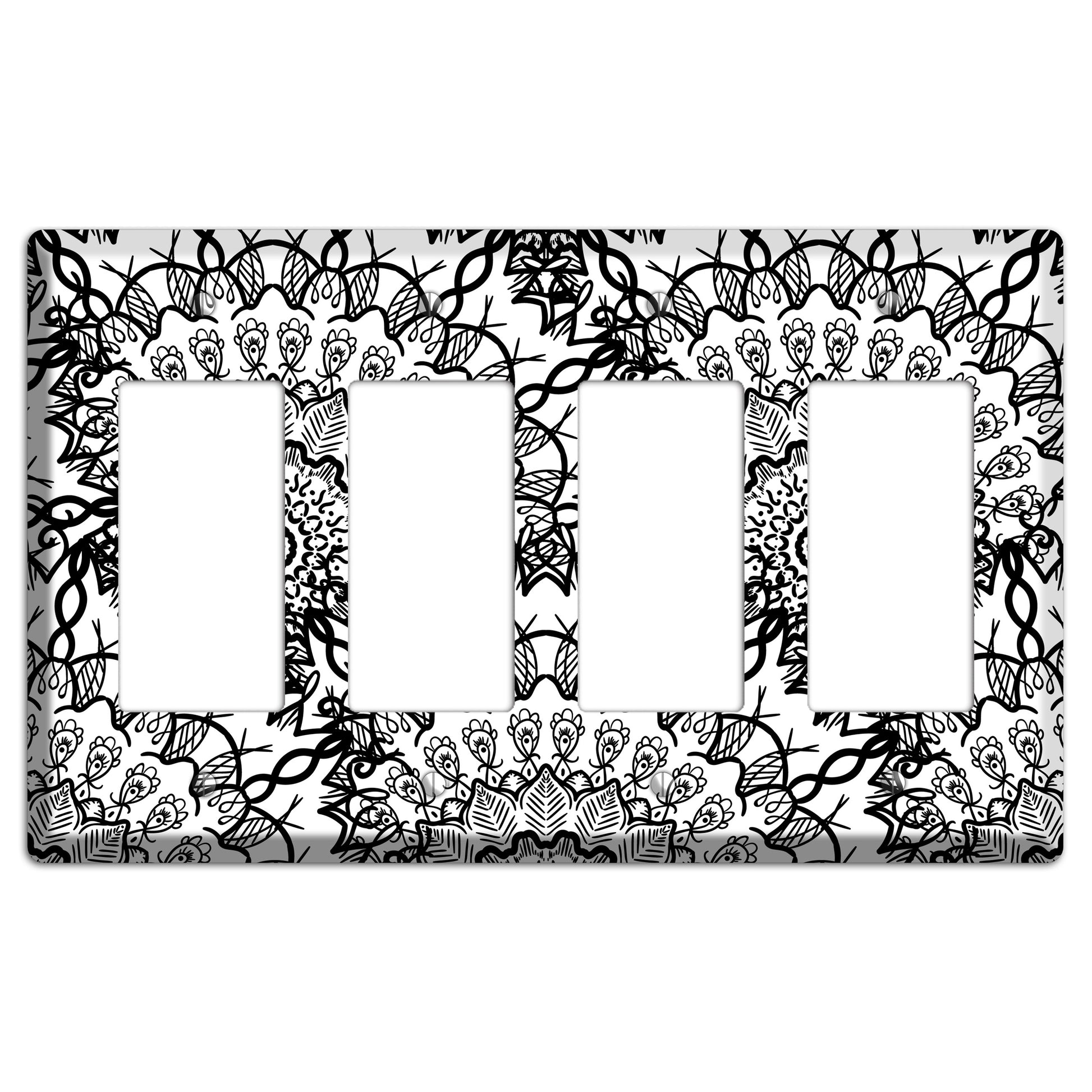 Mandala Black and White Style P Cover Plates 4 Rocker Wallplate