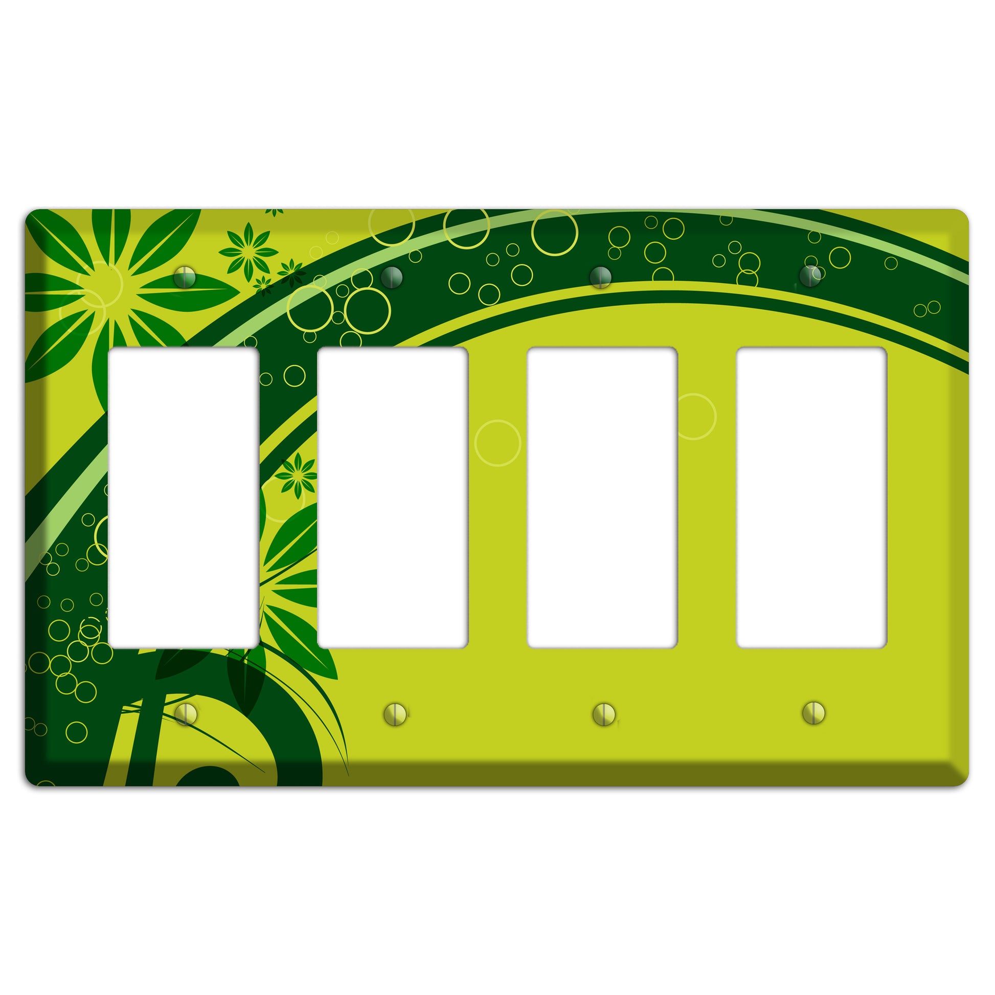 Green Retro Floral 4 Rocker Wallplate