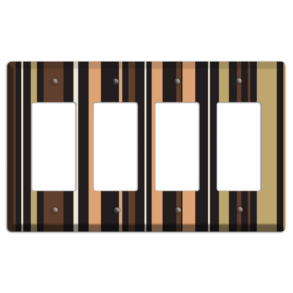 Multi Brown and Coral Vertical Stripe 4 Rocker Wallplate