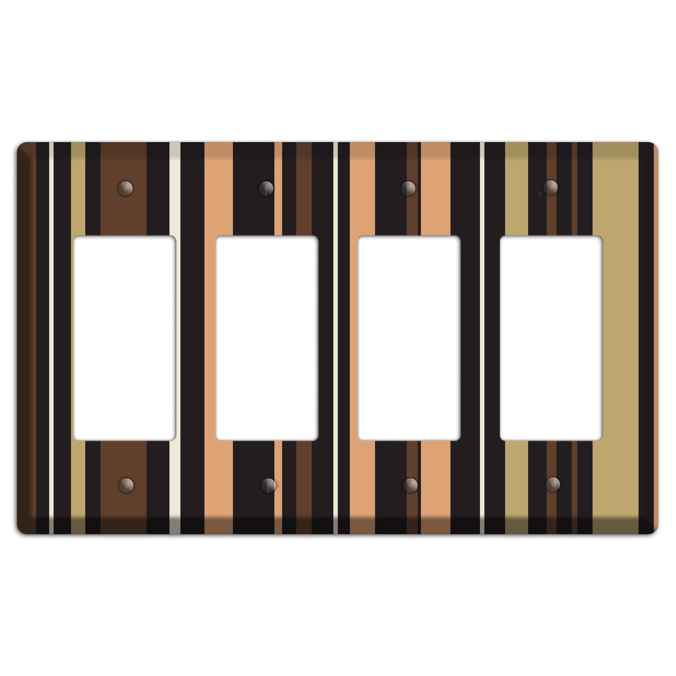 Multi Brown and Coral Vertical Stripe 4 Rocker Wallplate