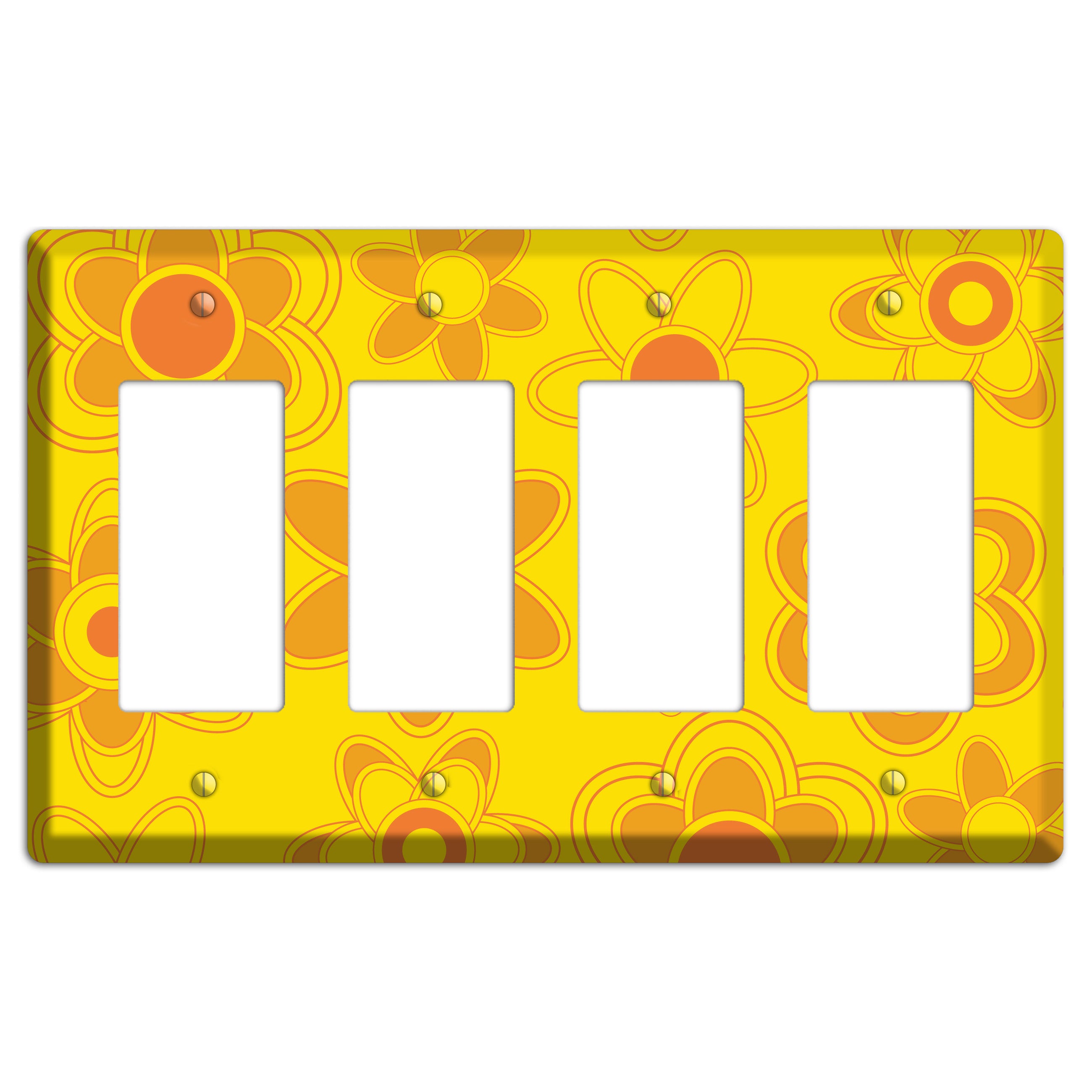Yellow with Orange Retro Floral Contour 4 Rocker Wallplate