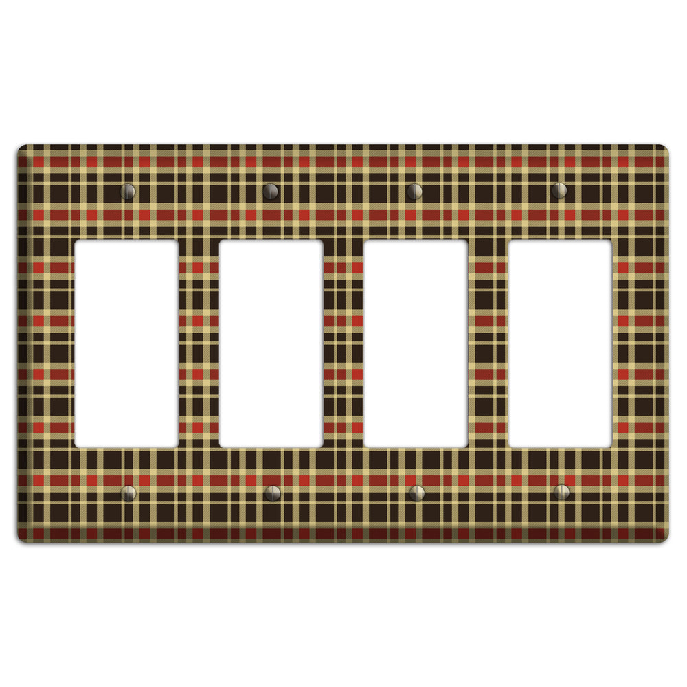 Maroon and Black Plaid 4 Rocker Wallplate