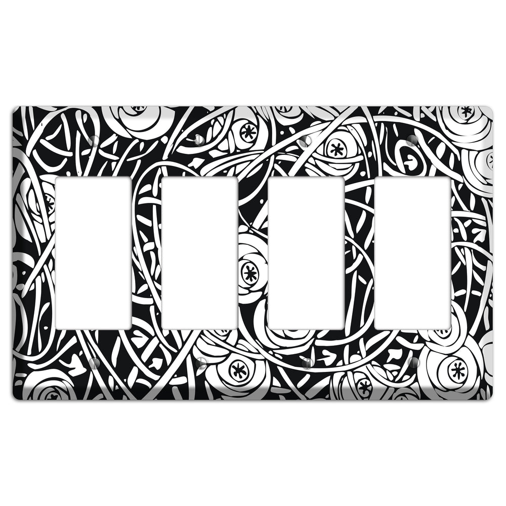 Black and White Deco Floral 4 Rocker Wallplate