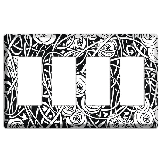 Black and White Deco Floral 4 Rocker Wallplate