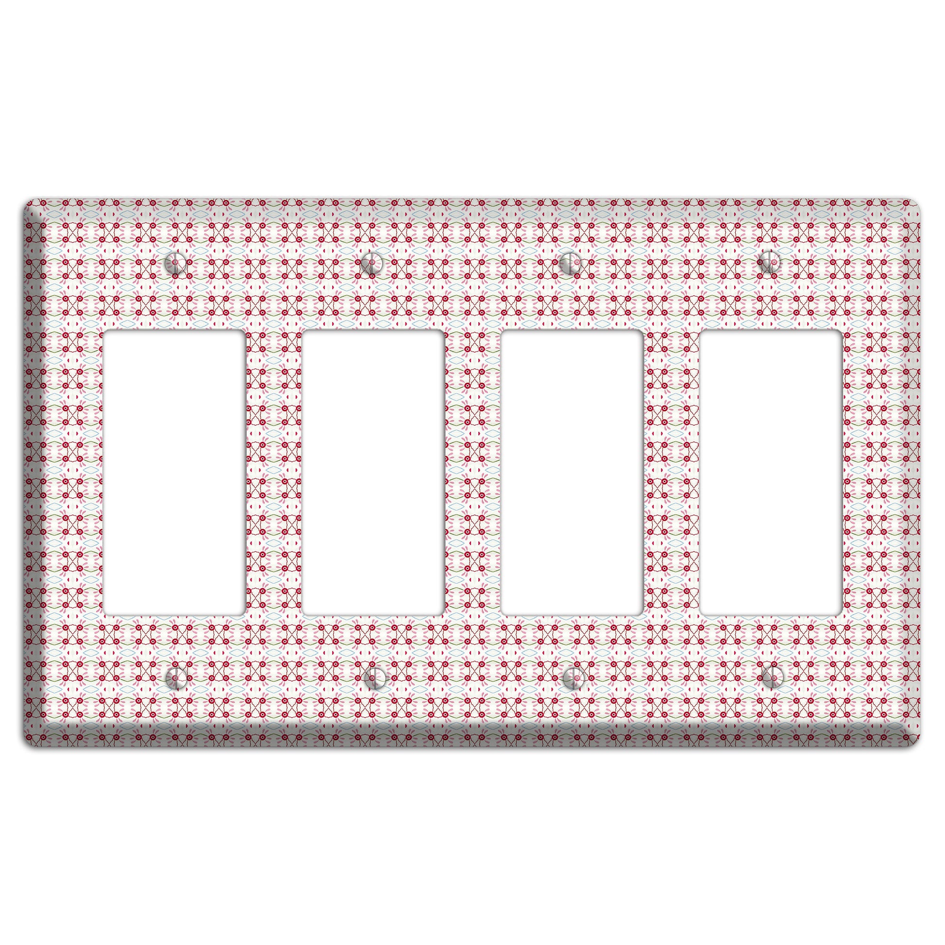White with Red Ball and Stick Tapestry 4 Rocker Wallplate