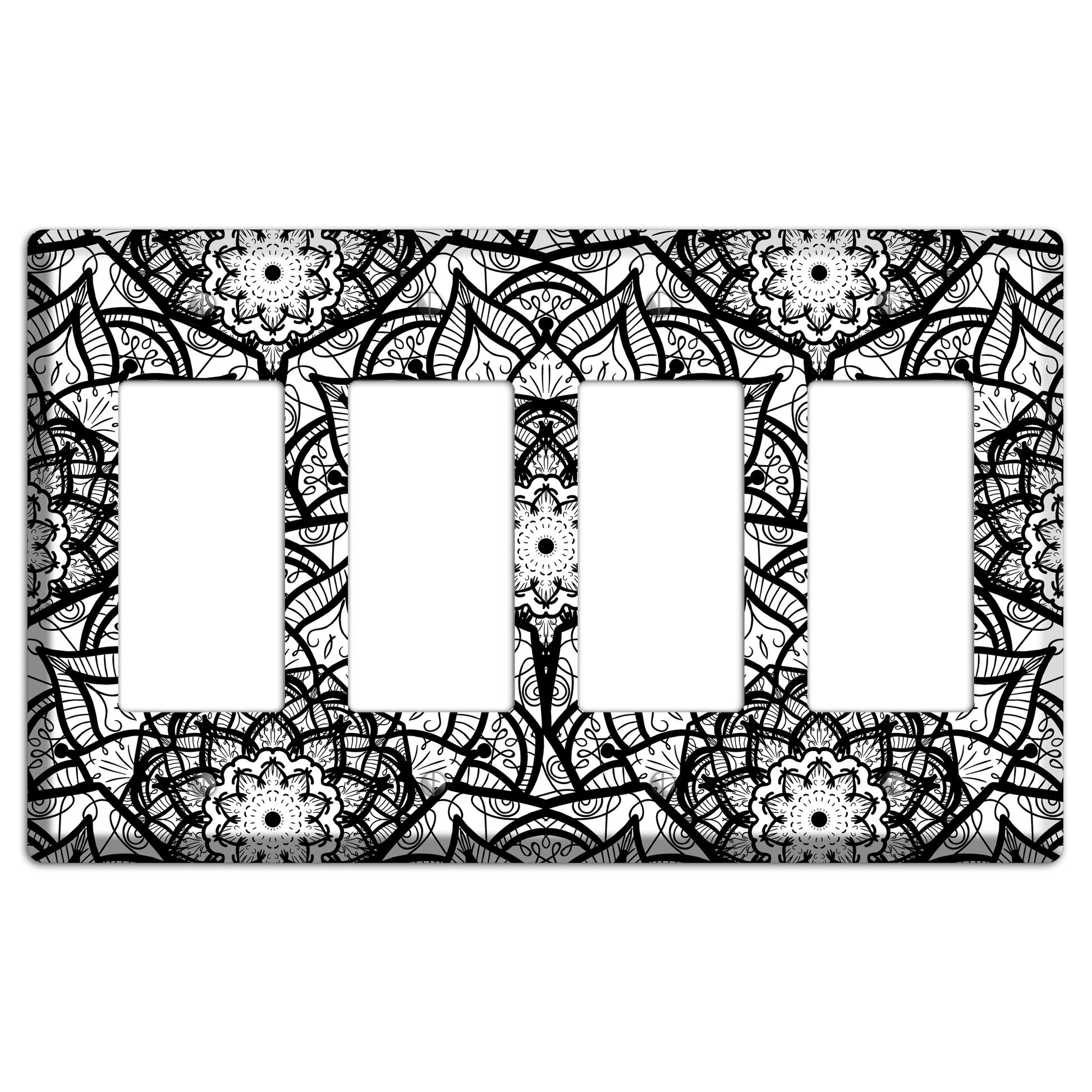 Mandala Black and White Style U Cover Plates 4 Rocker Wallplate