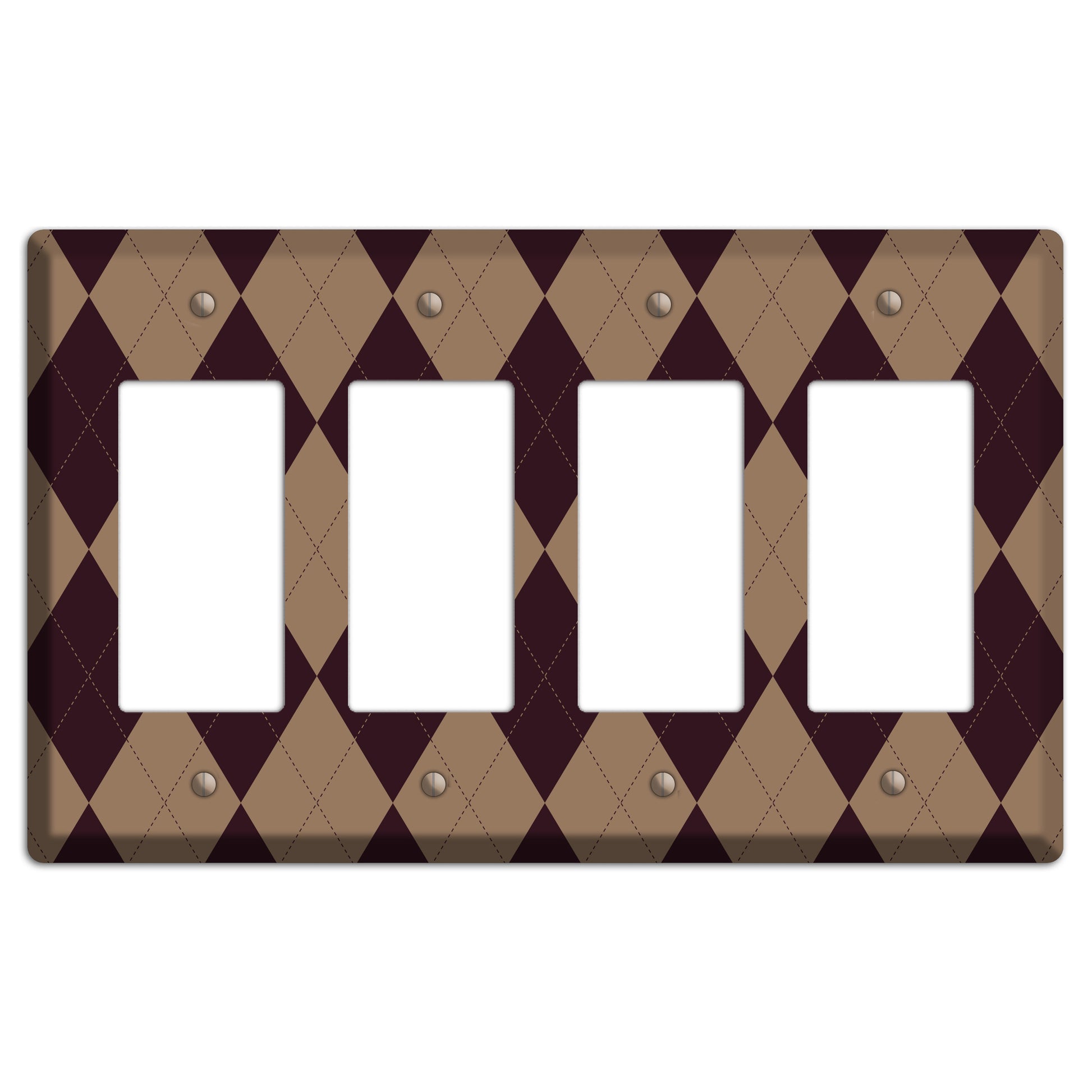 Burguny and Beige Argyle 4 Rocker Wallplate